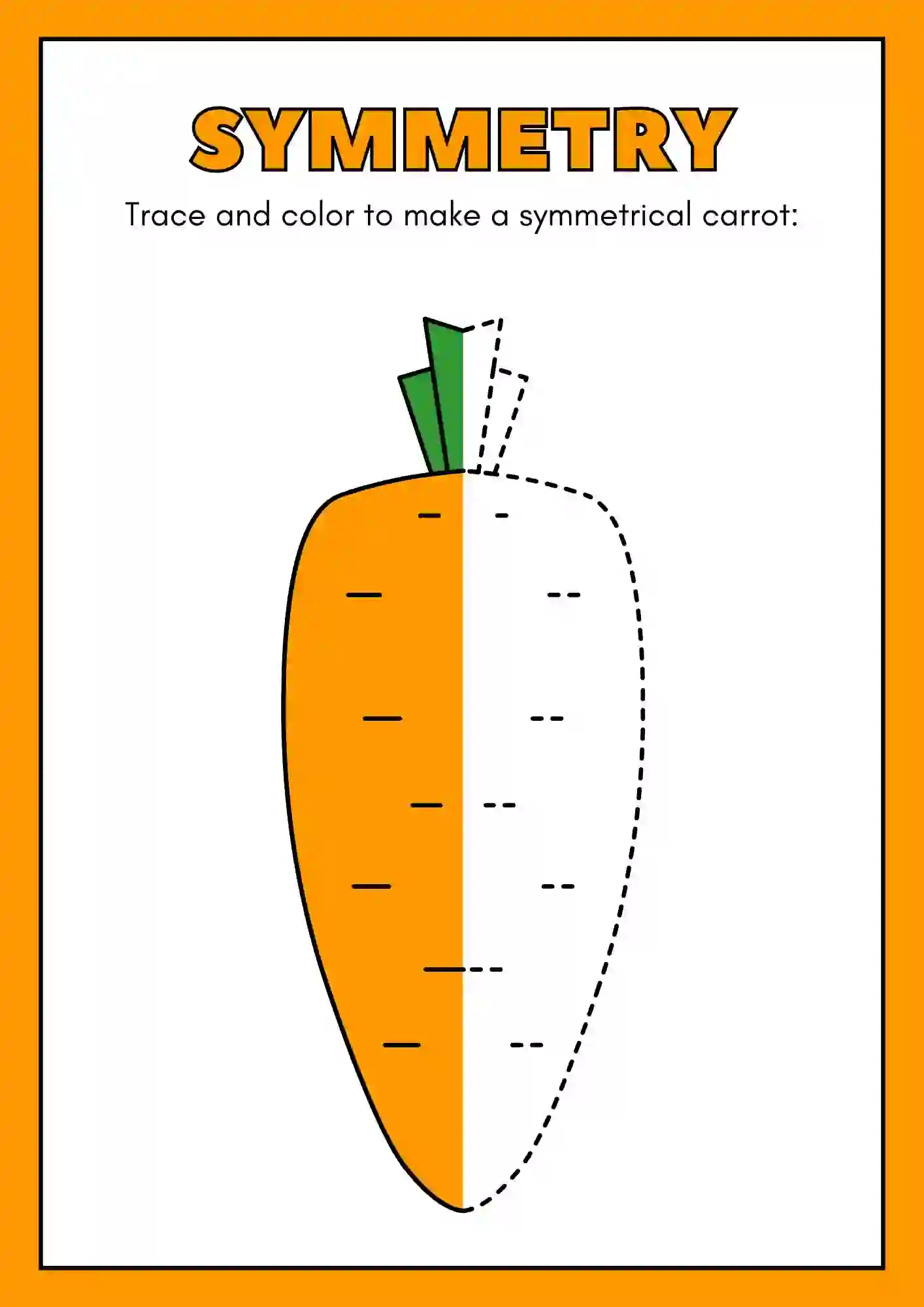 Symmetric Drawing and Coloring worksheets (carrot)