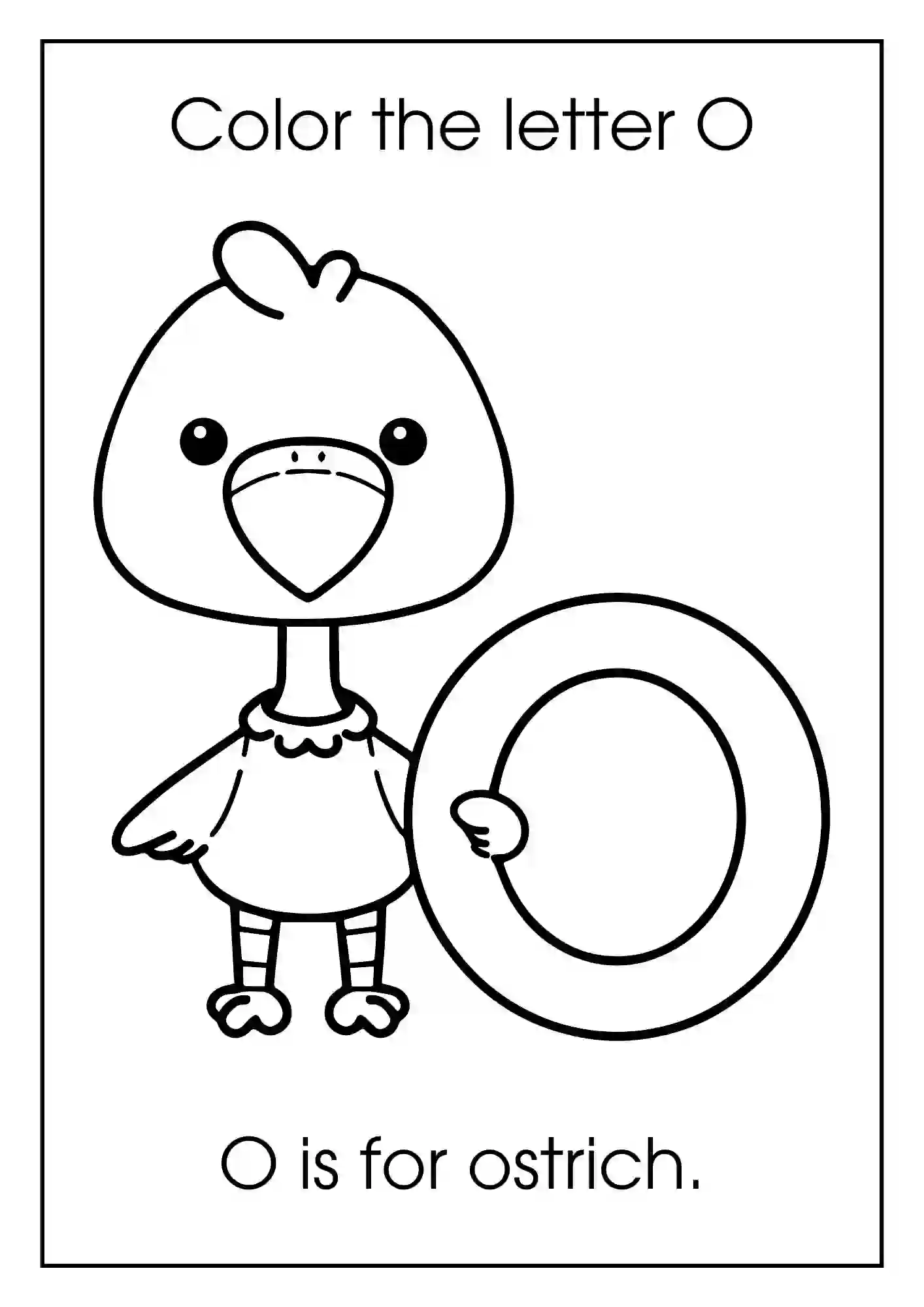 Animal Alphabet Coloring Worksheets For Kindergarten (Letter o with ostrich)