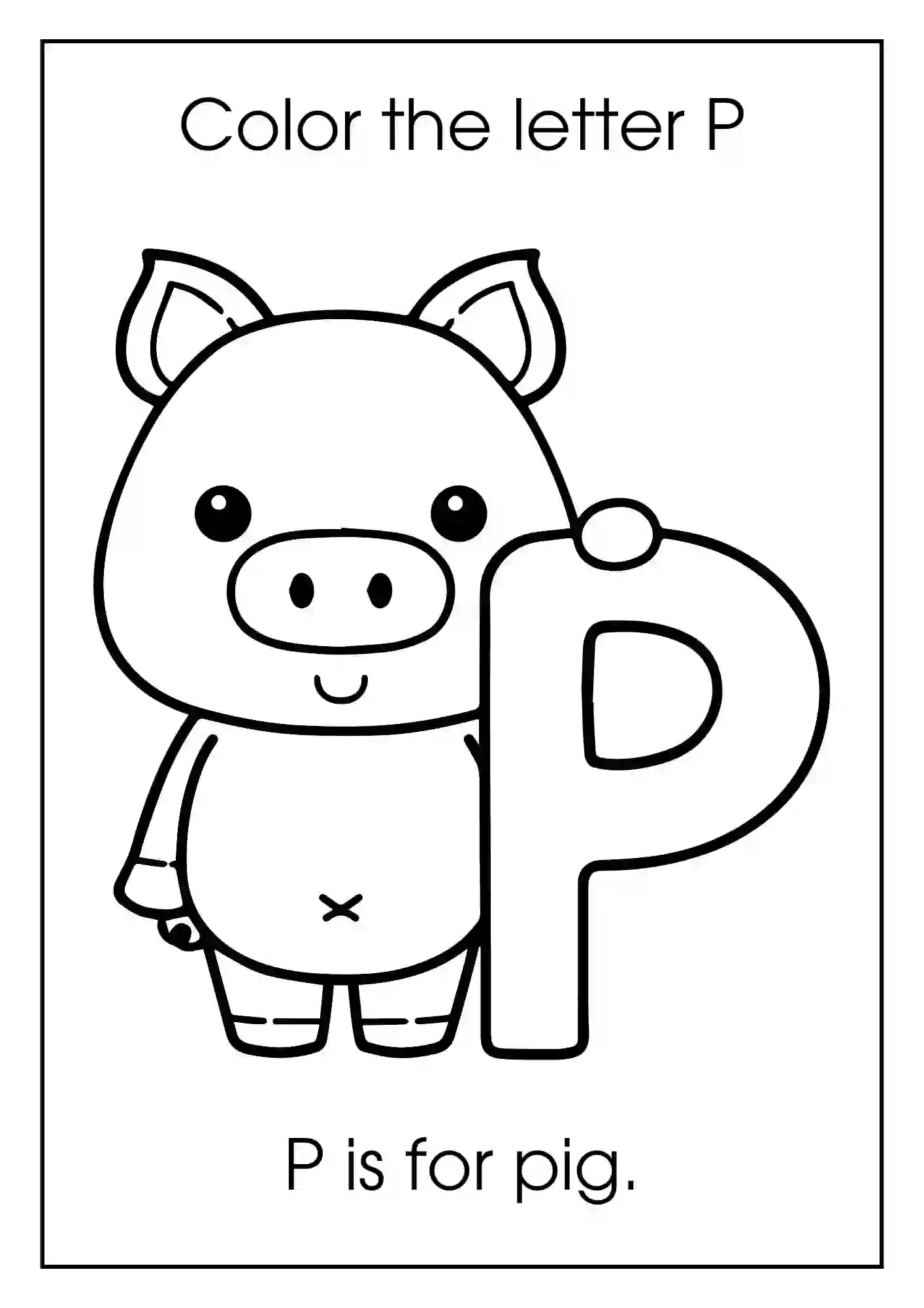 Animal Alphabet Coloring Worksheets For Kindergarten (Letter p with pig)