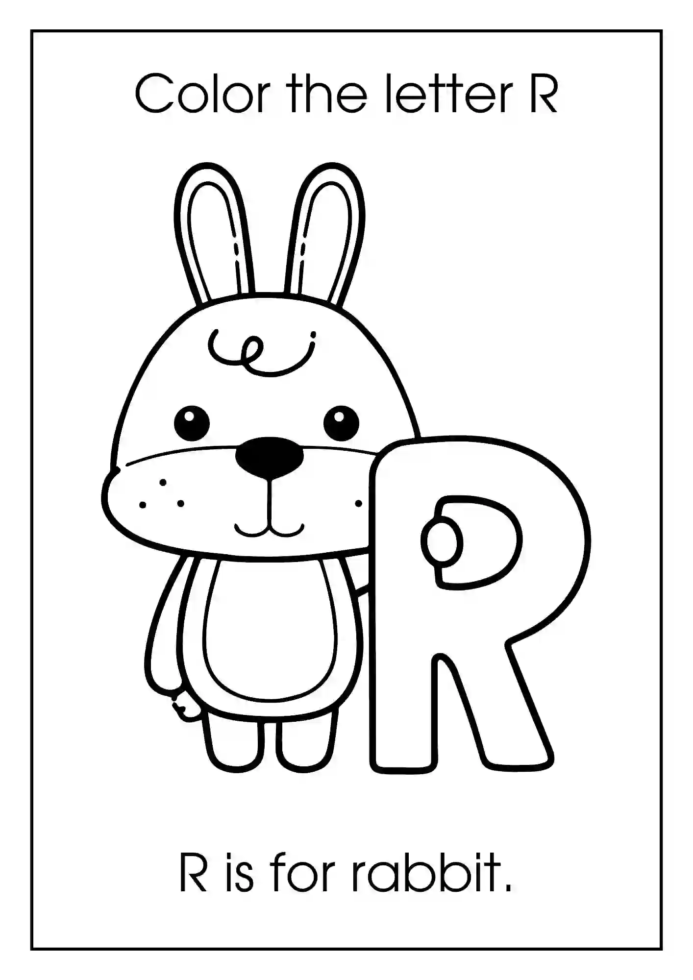 Animal Alphabet Coloring Worksheets For Kindergarten (Letter r with rabbit)