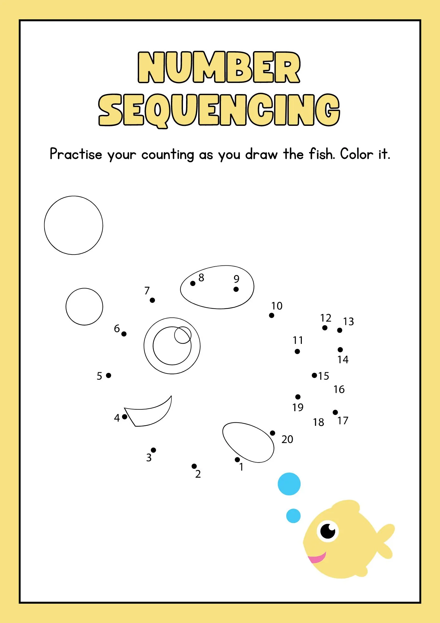 Number Sequencing Activity Worksheet trace and color the (fish)