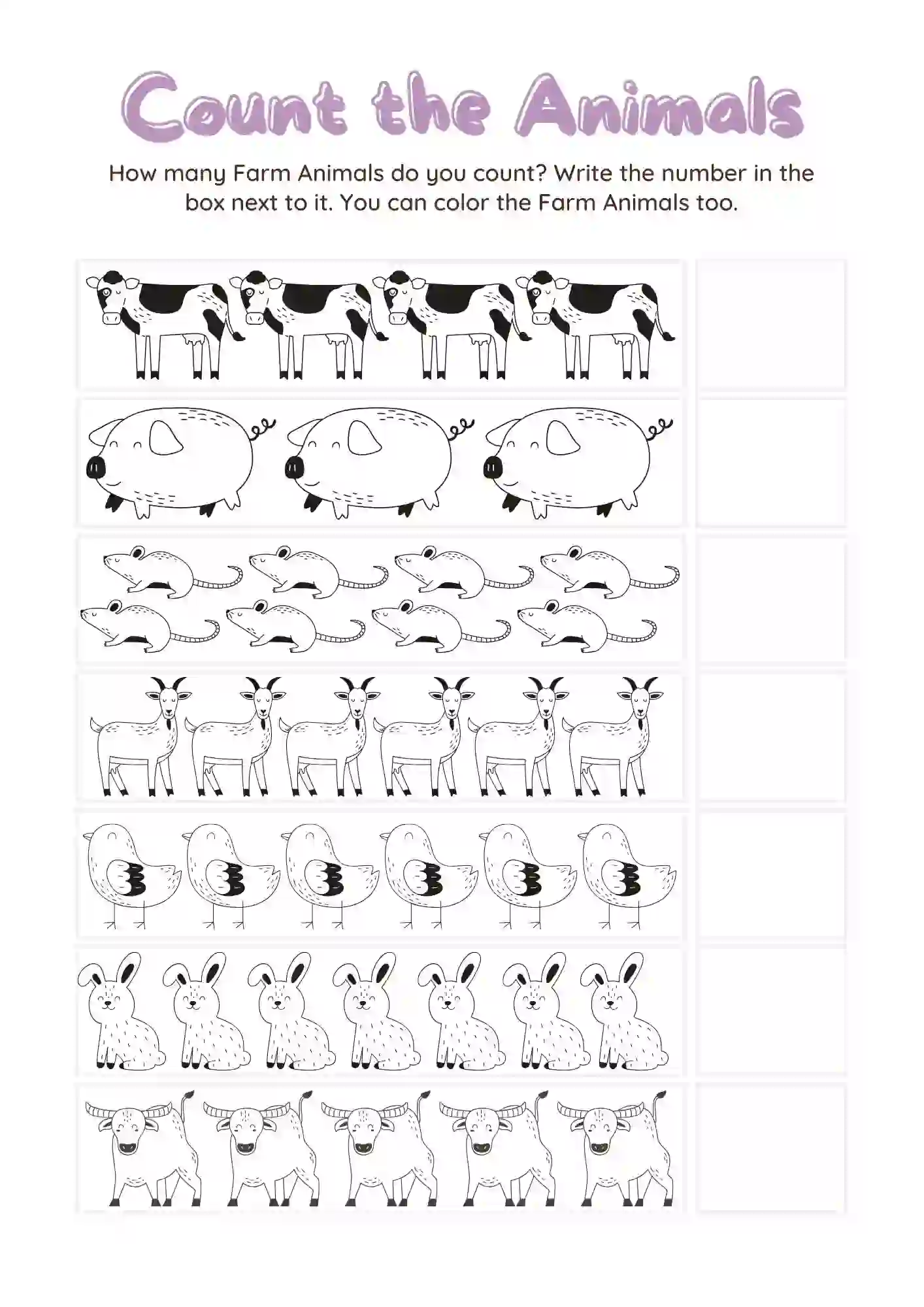 Count The Animals Worksheets