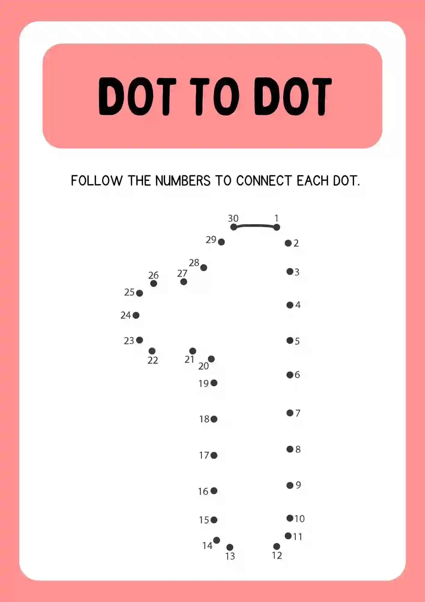 Dot to Dot Connecting Numbers Activity Worksheets number 1