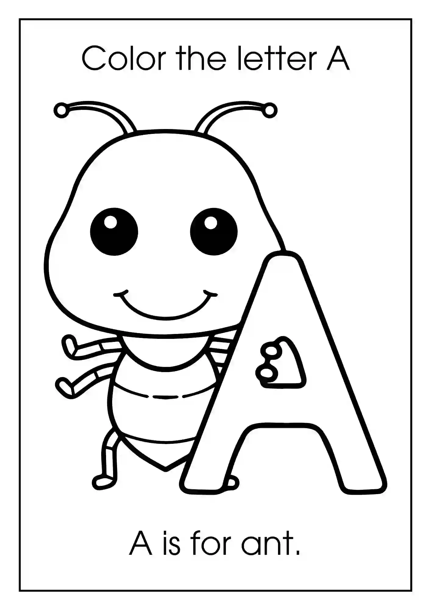 Animal Alphabet Coloring Worksheets For Kindergarten (Letter A with Ant)