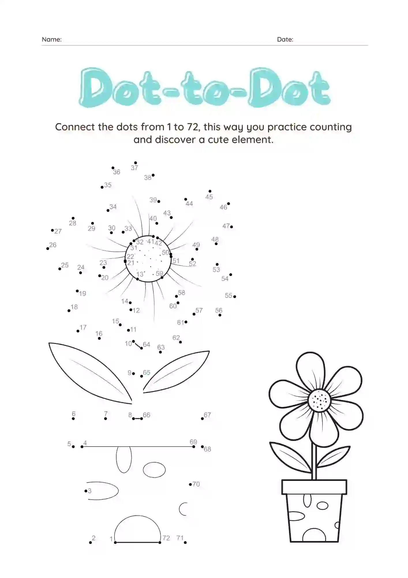 Dot-to-Dot Worksheets For Kindergarten (flower Dot connecting worksheet)