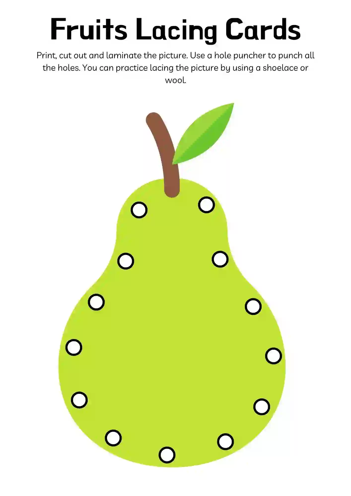 Fruits Lacing Cards For Kindergarten pear
