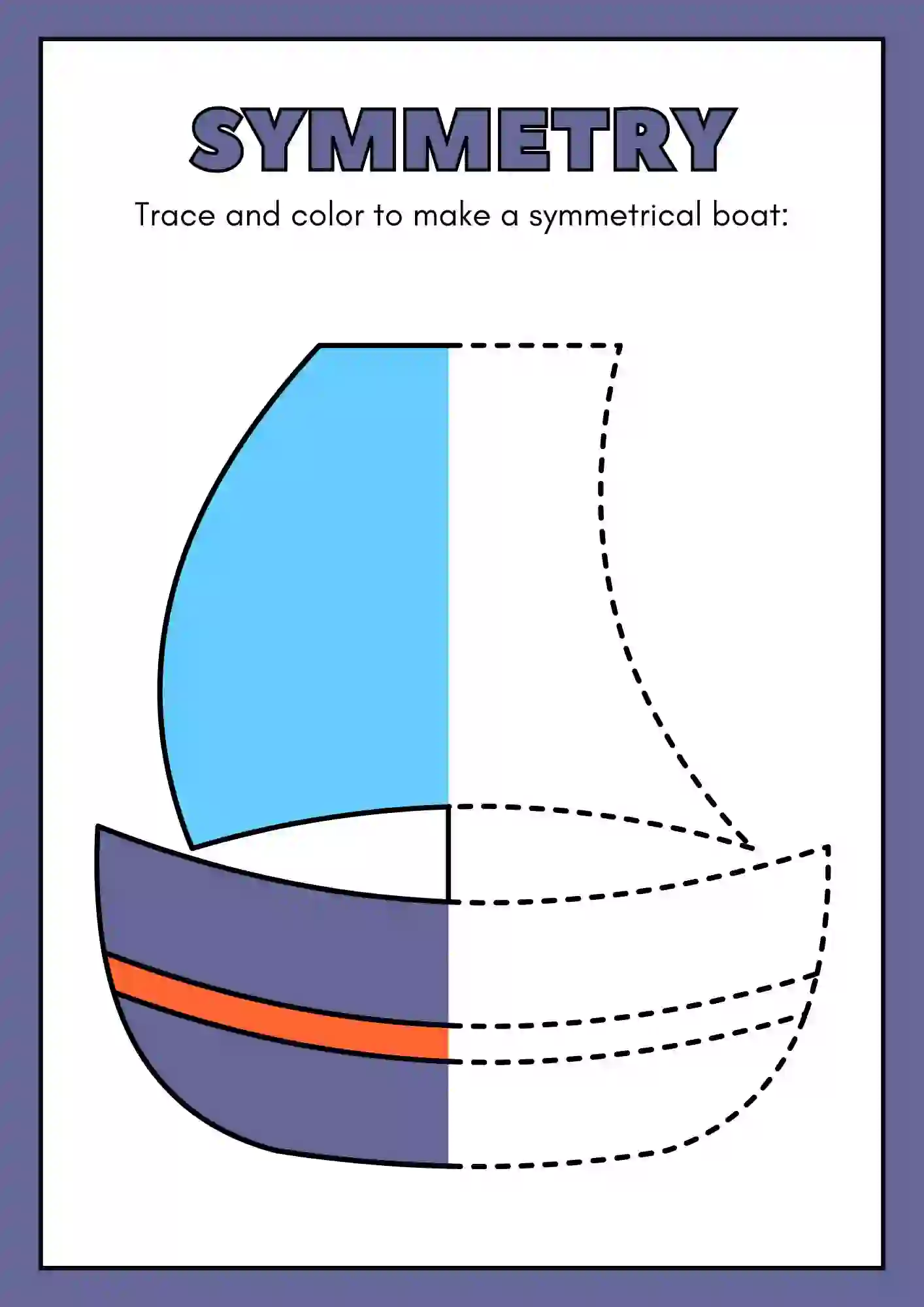 Symmetric Drawing and Coloring worksheets (ship)