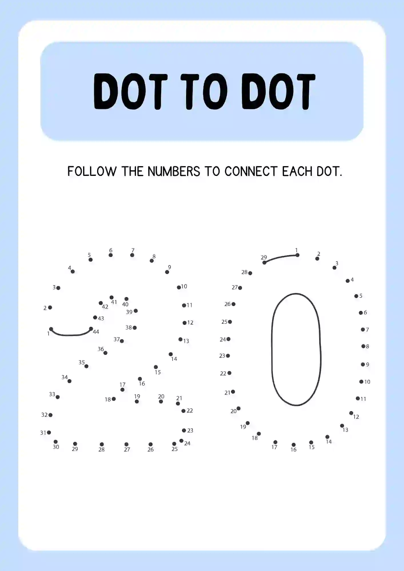 Dot to Dot Connecting Numbers Activity Worksheets number 20
