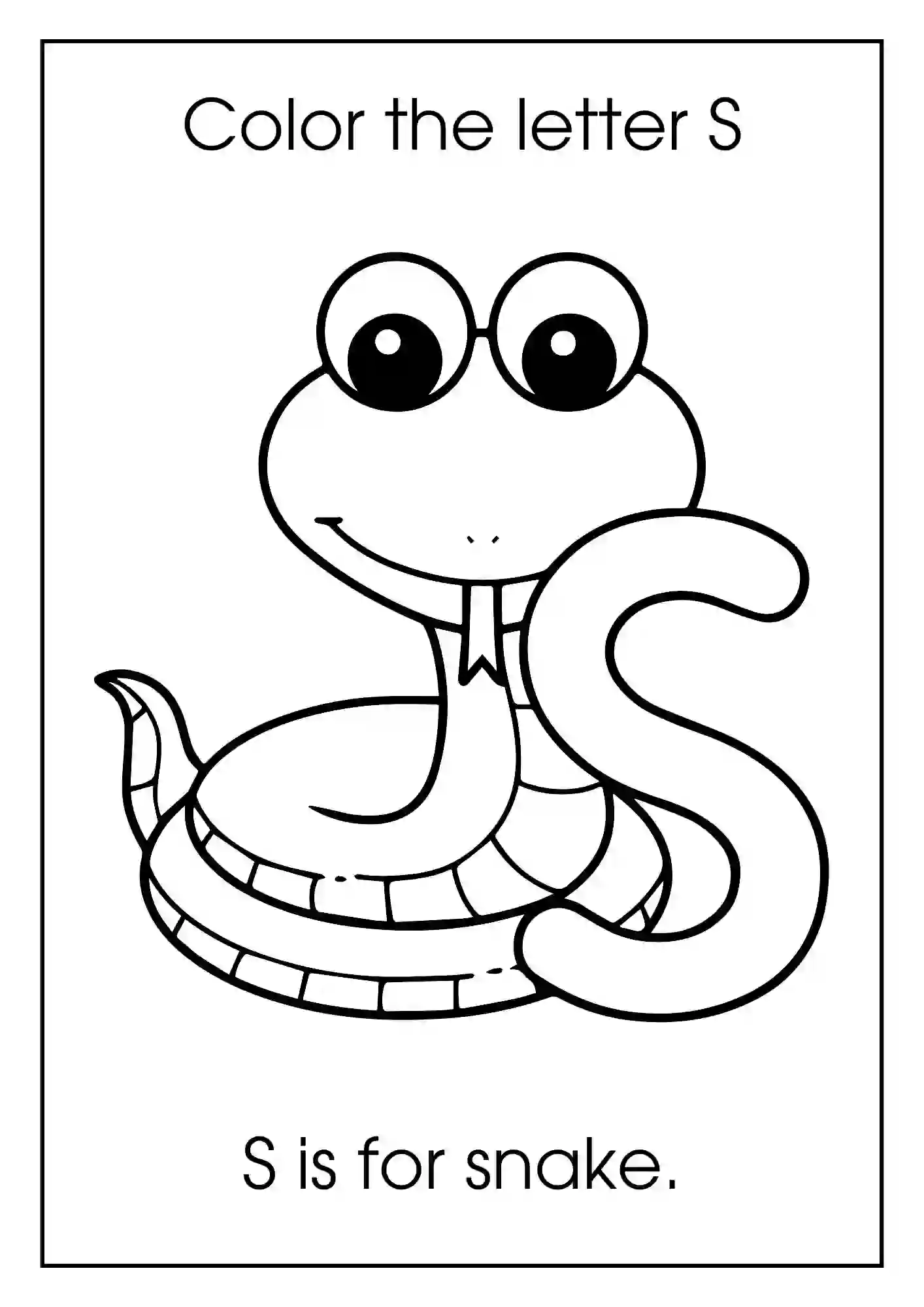 Animal Alphabet Coloring Worksheets For Kindergarten (Letter s with snake)