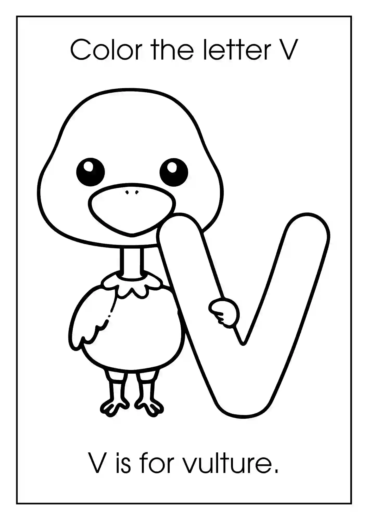 Animal Alphabet Coloring Worksheets For Kindergarten (Letter v with vulture)