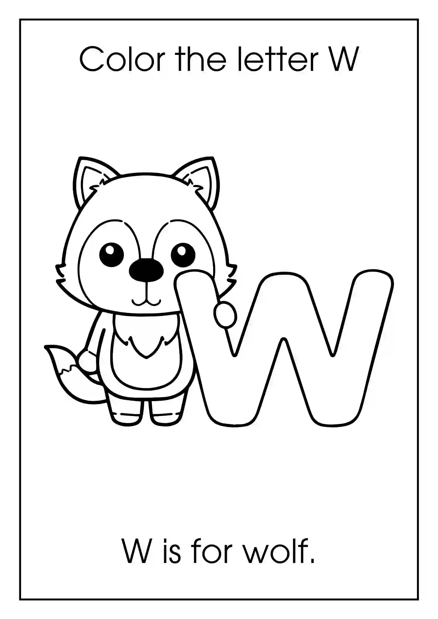 Animal Alphabet Coloring Worksheets For Kindergarten (Letter w  with wolf)