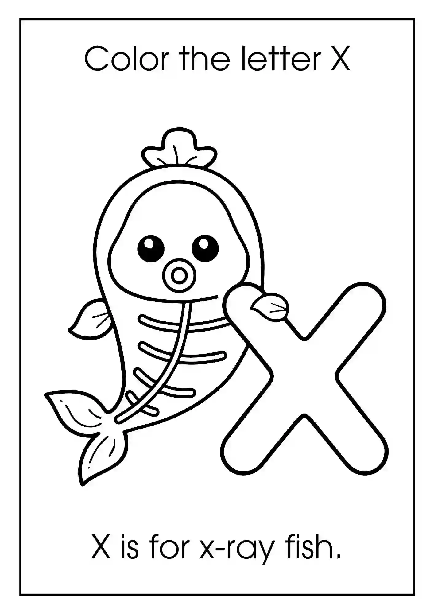 Animal Alphabet Coloring Worksheets For Kindergarten (Letter x with x-ray fish)