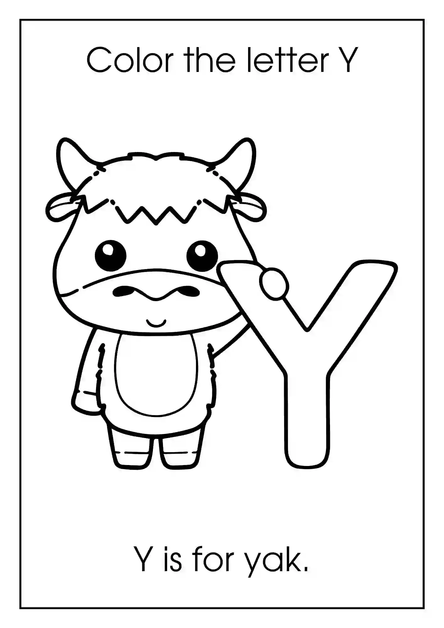 Animal Alphabet Coloring Worksheets For Kindergarten (Letter y with yok)