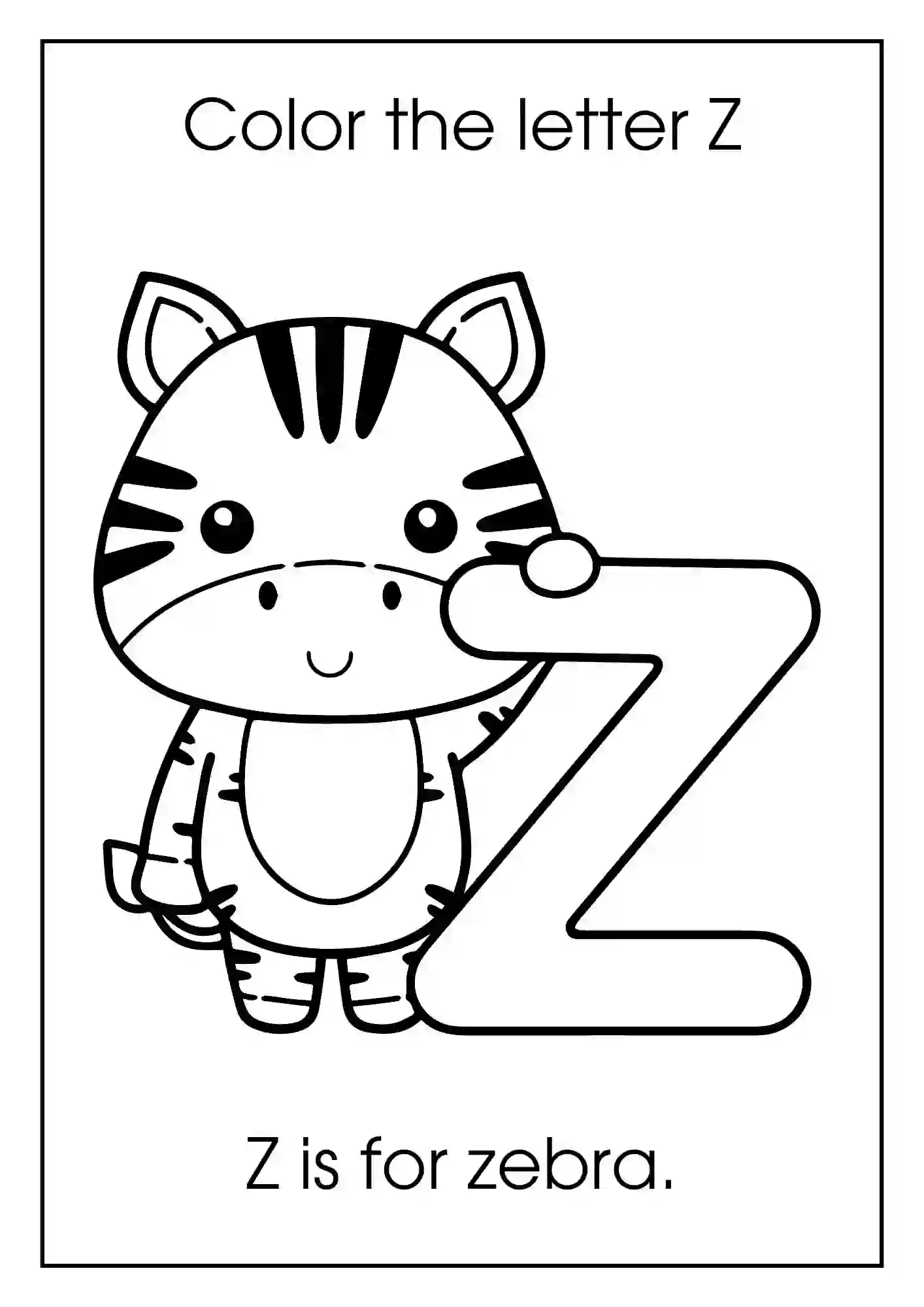 Animal Alphabet Coloring Worksheets For Kindergarten (Letter z with zebra)