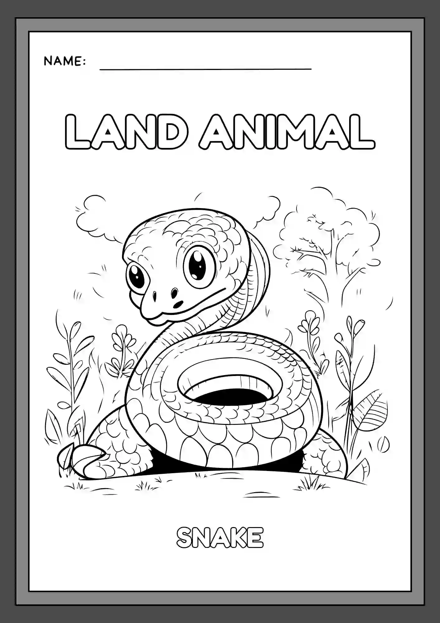 Land Animals Coloring Worksheets For Kindergarten Lkg & Ukg (snake)