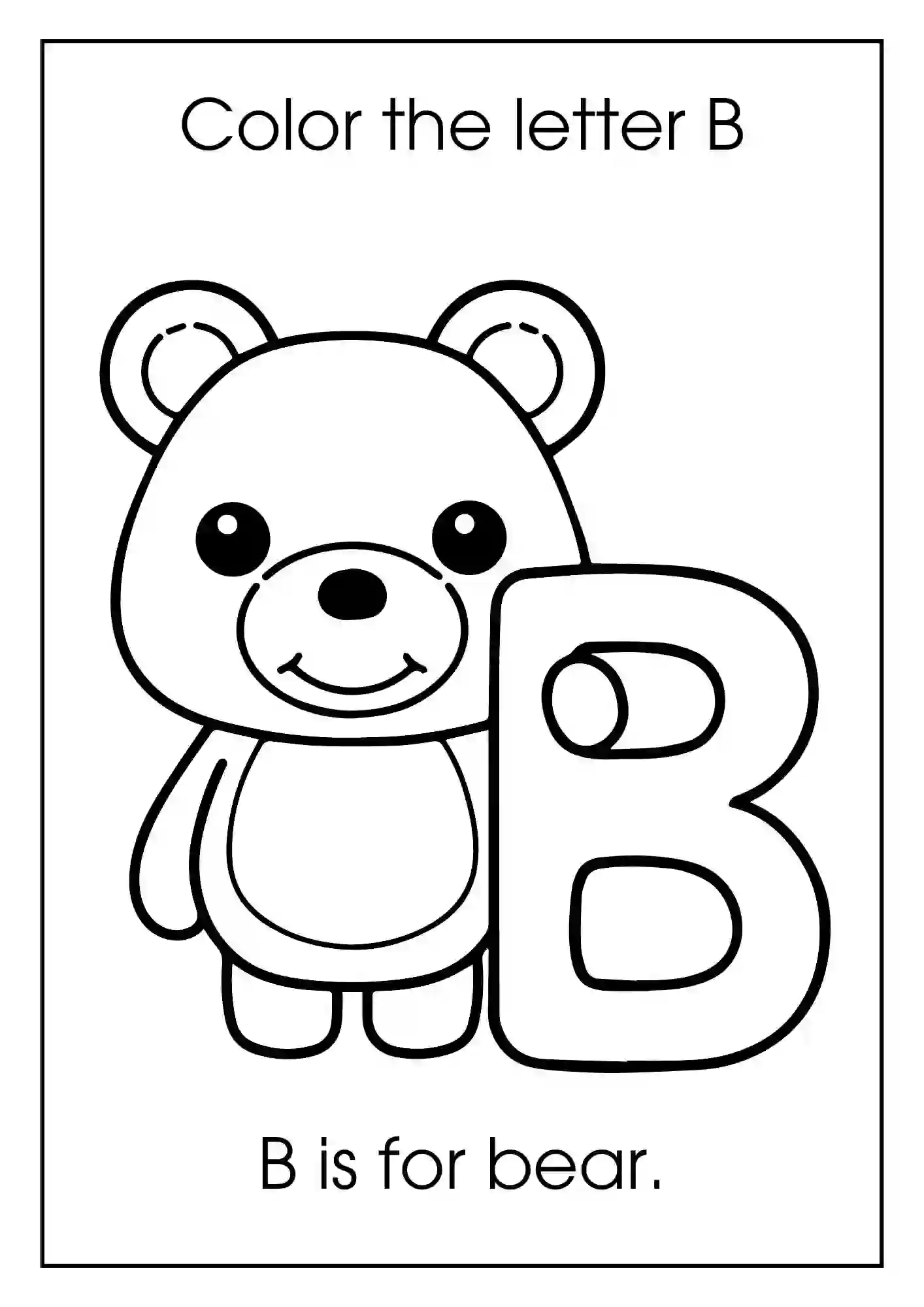 Animal Alphabet Coloring Worksheets For Kindergarten (Letter b with bear)
