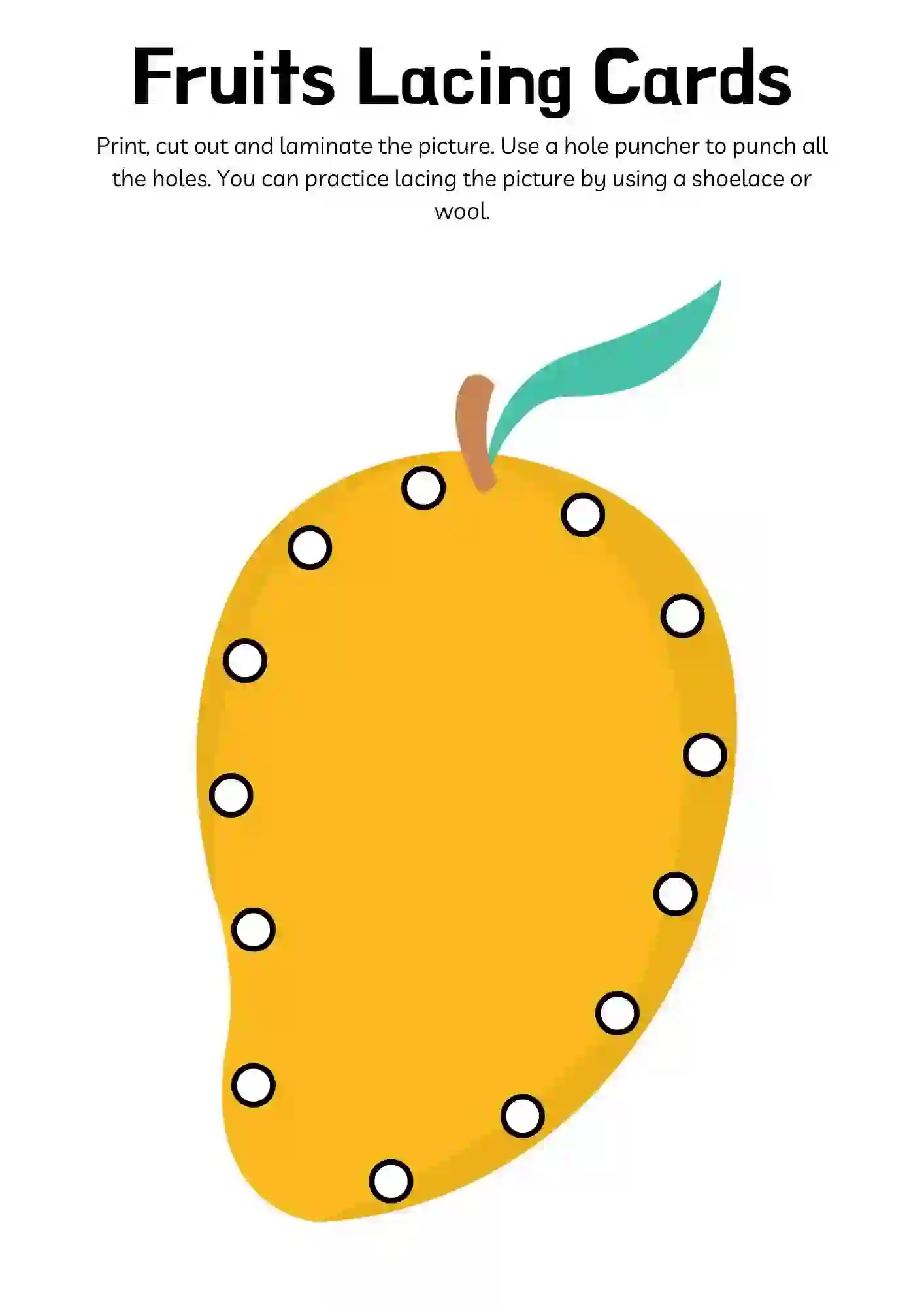 Fruits Lacing Cards For Kindergarten mango