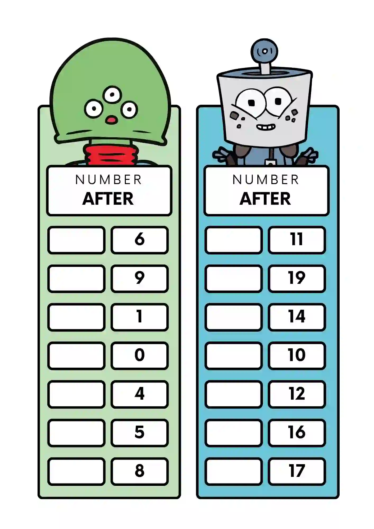 Number Before and After Worksheets (NUMBER 1 TO 20)