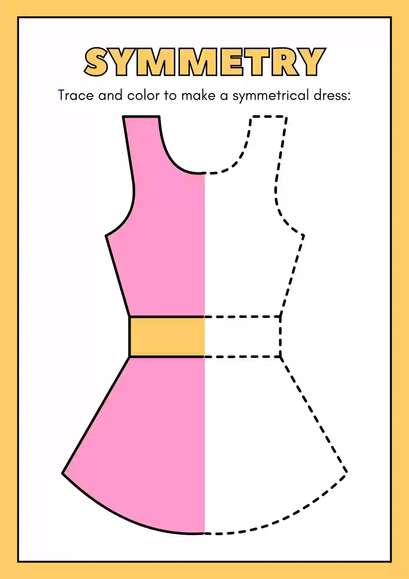 Symmetric Drawing and Coloring worksheets (dress)