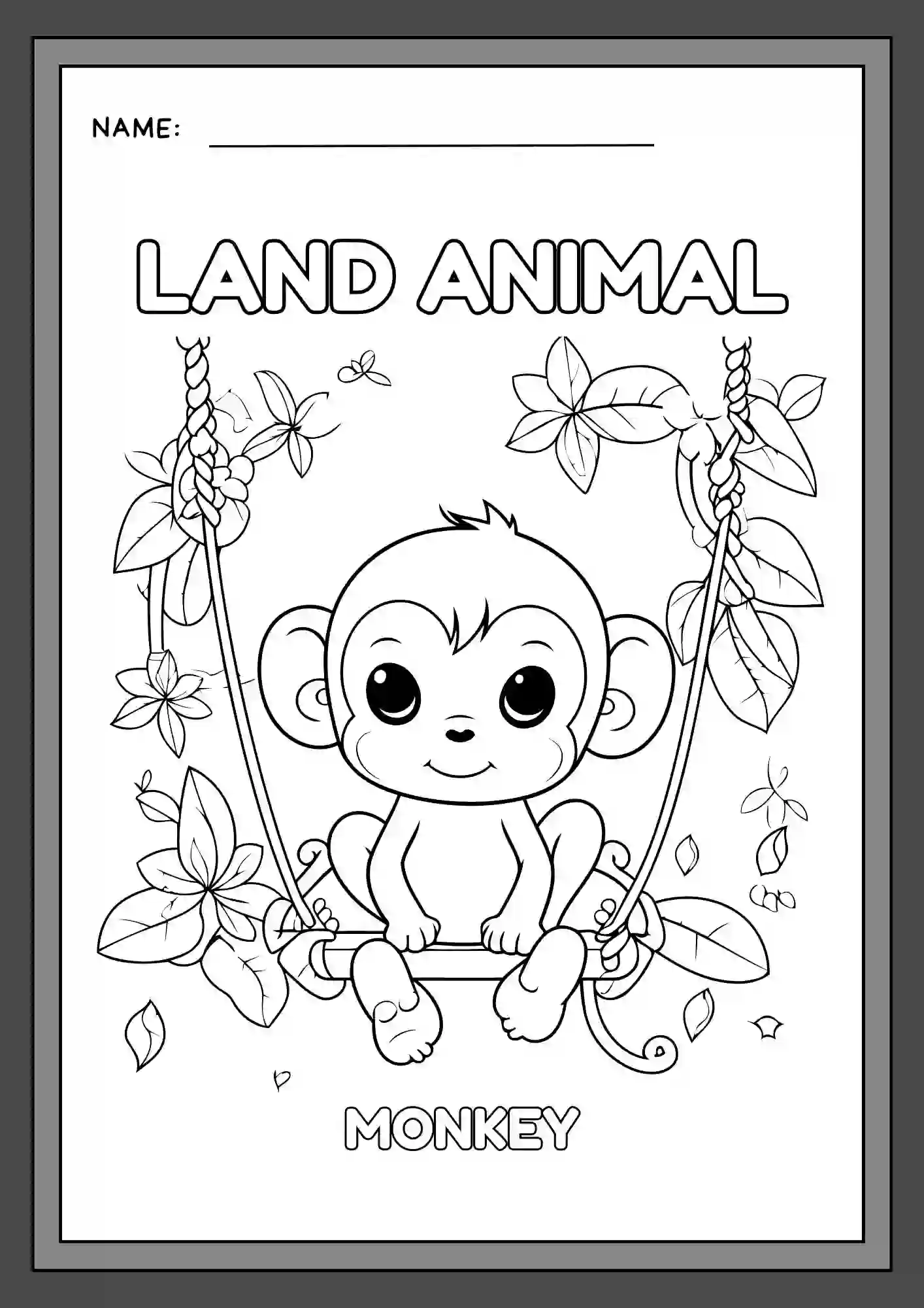 Land Animals Coloring Worksheets For Kindergarten Lkg & Ukg (monkey)