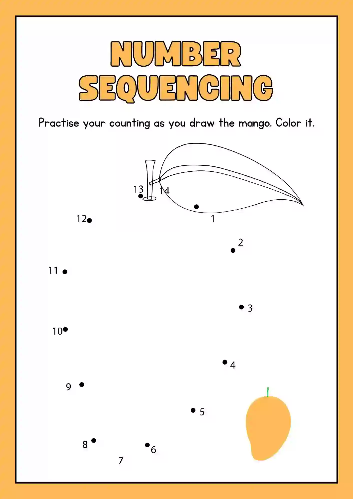 Number Sequencing Activity Worksheet trace and color the (mango)