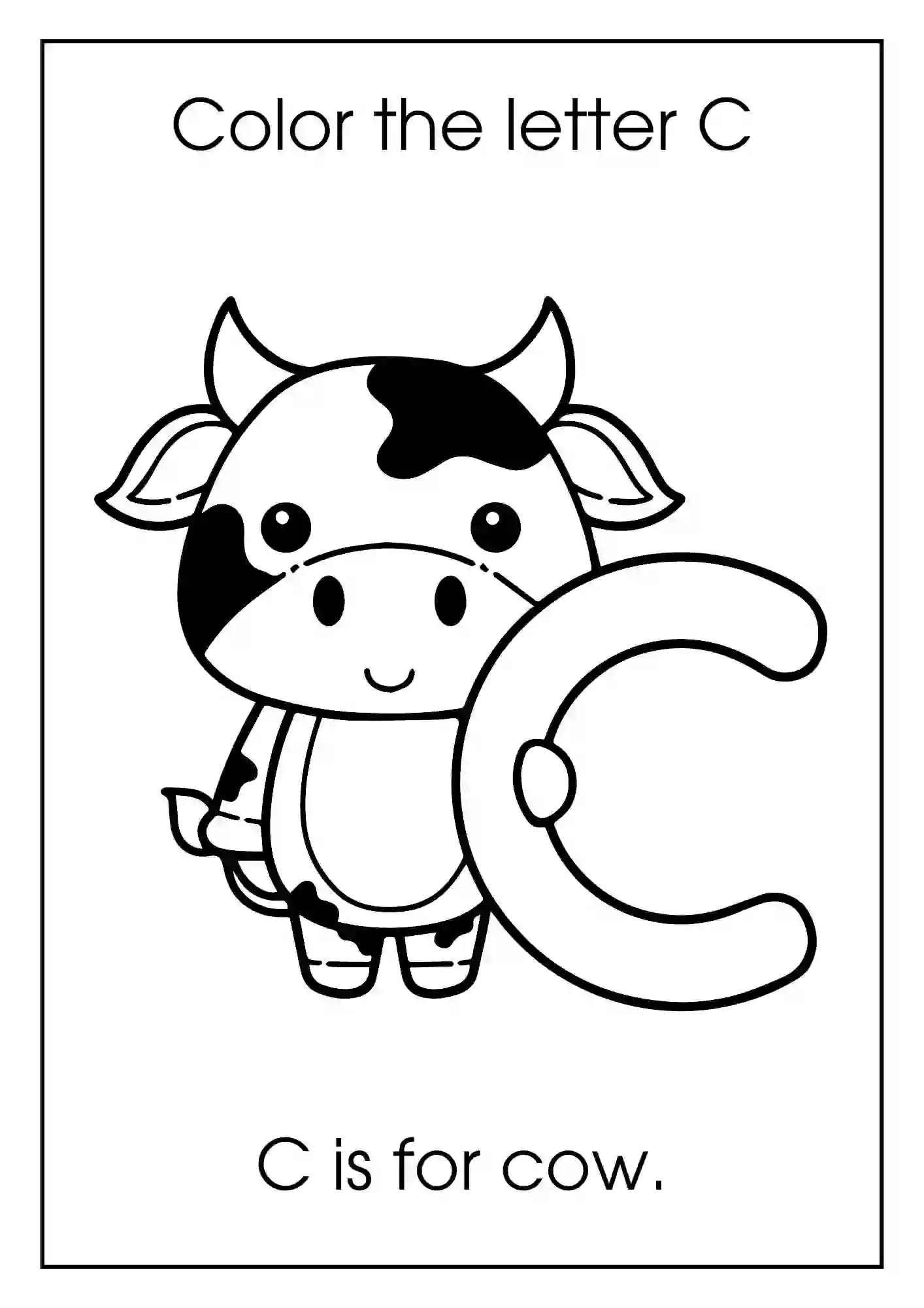 Animal Alphabet Coloring Worksheets For Kindergarten (Letter c with cow)