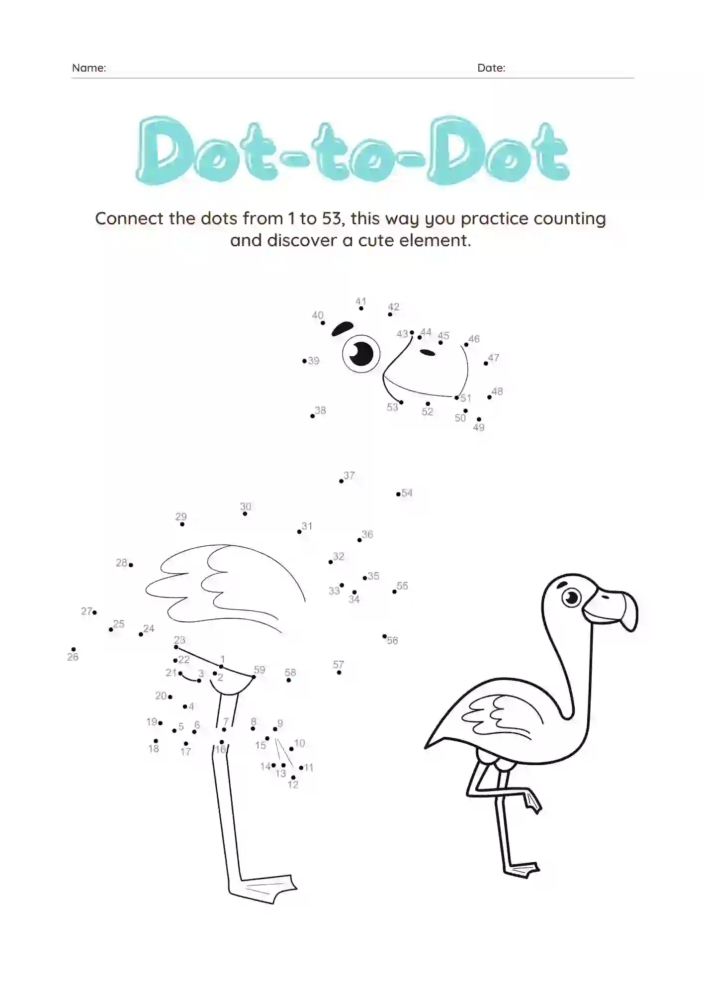 Dot-to-Dot Worksheets For Kindergarten (bird Dot connecting worksheet)