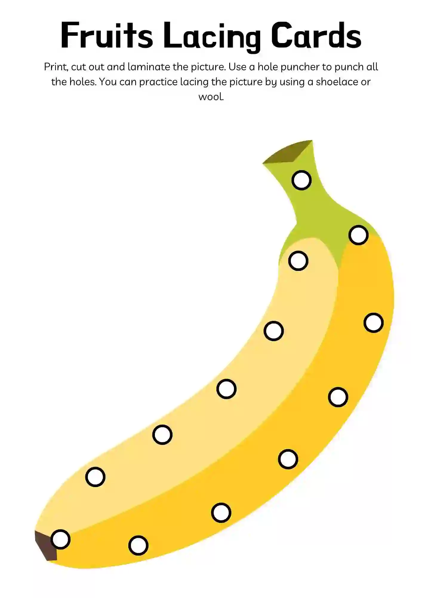 Fruits Lacing Cards For Kindergarten banana