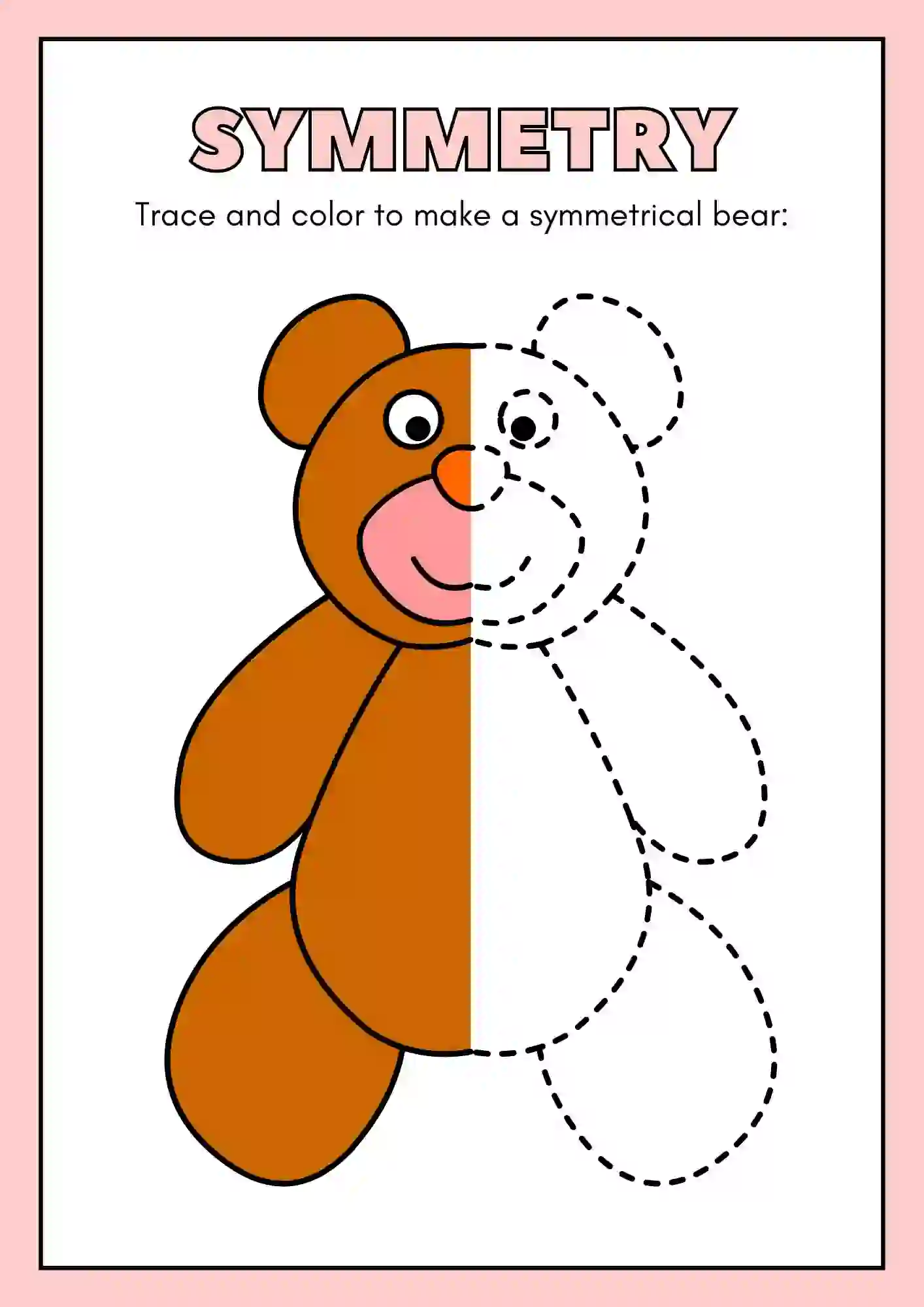 Symmetric Drawing and Coloring worksheets (teddy bear)