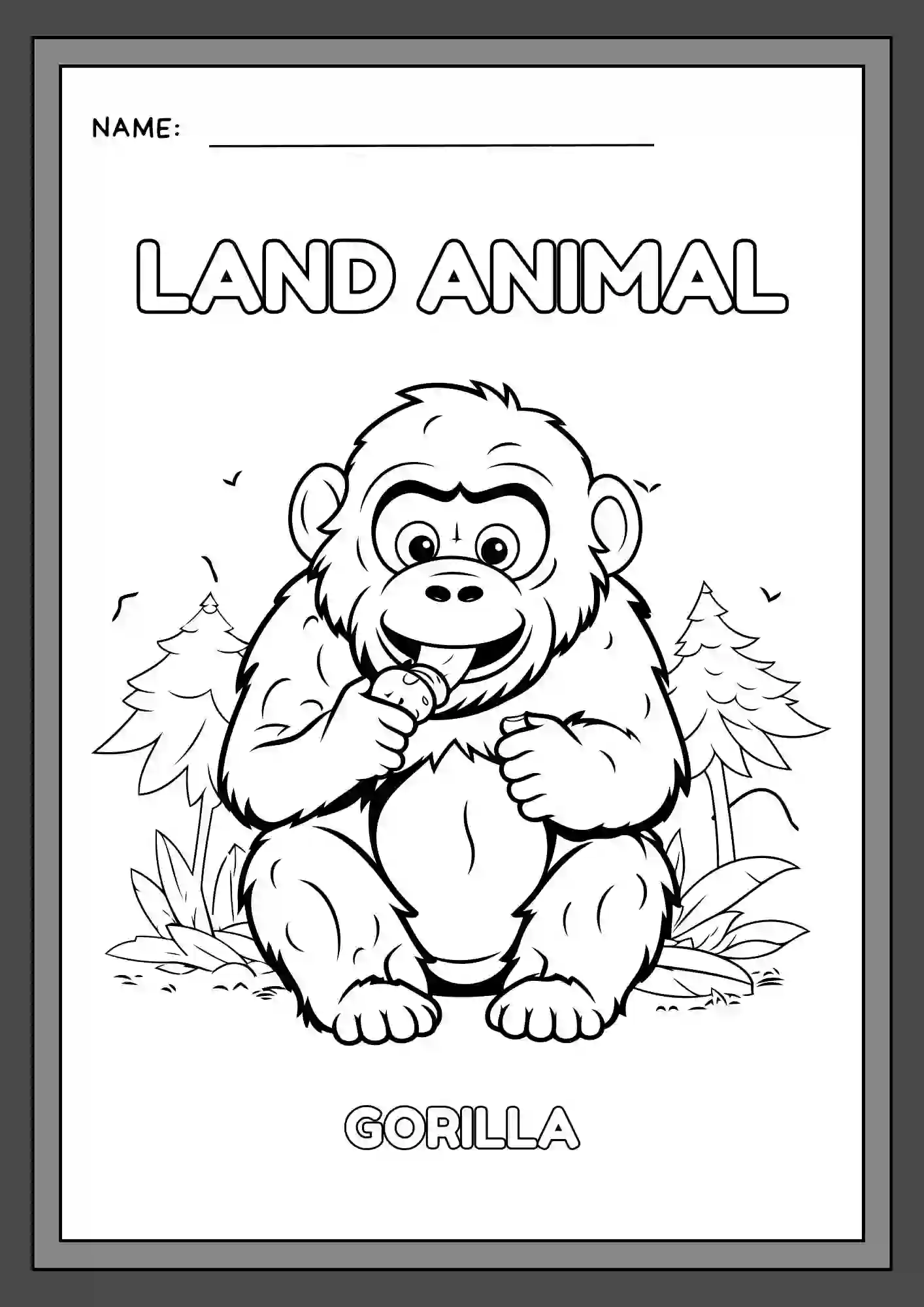 Land Animals Coloring Worksheets For Kindergarten Lkg & Ukg (gorilla)