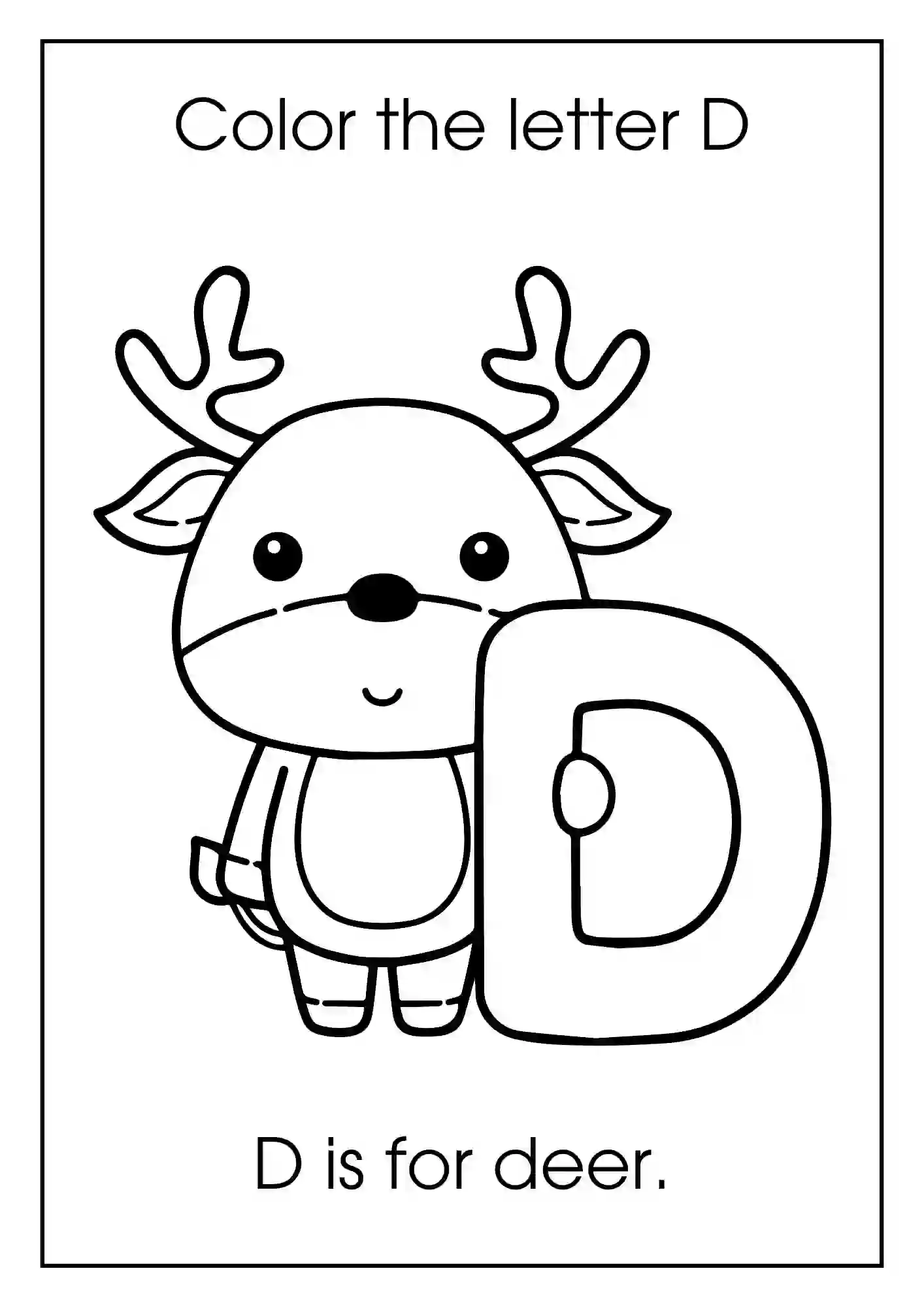 Animal Alphabet Coloring Worksheets For Kindergarten (Letter d with deer)