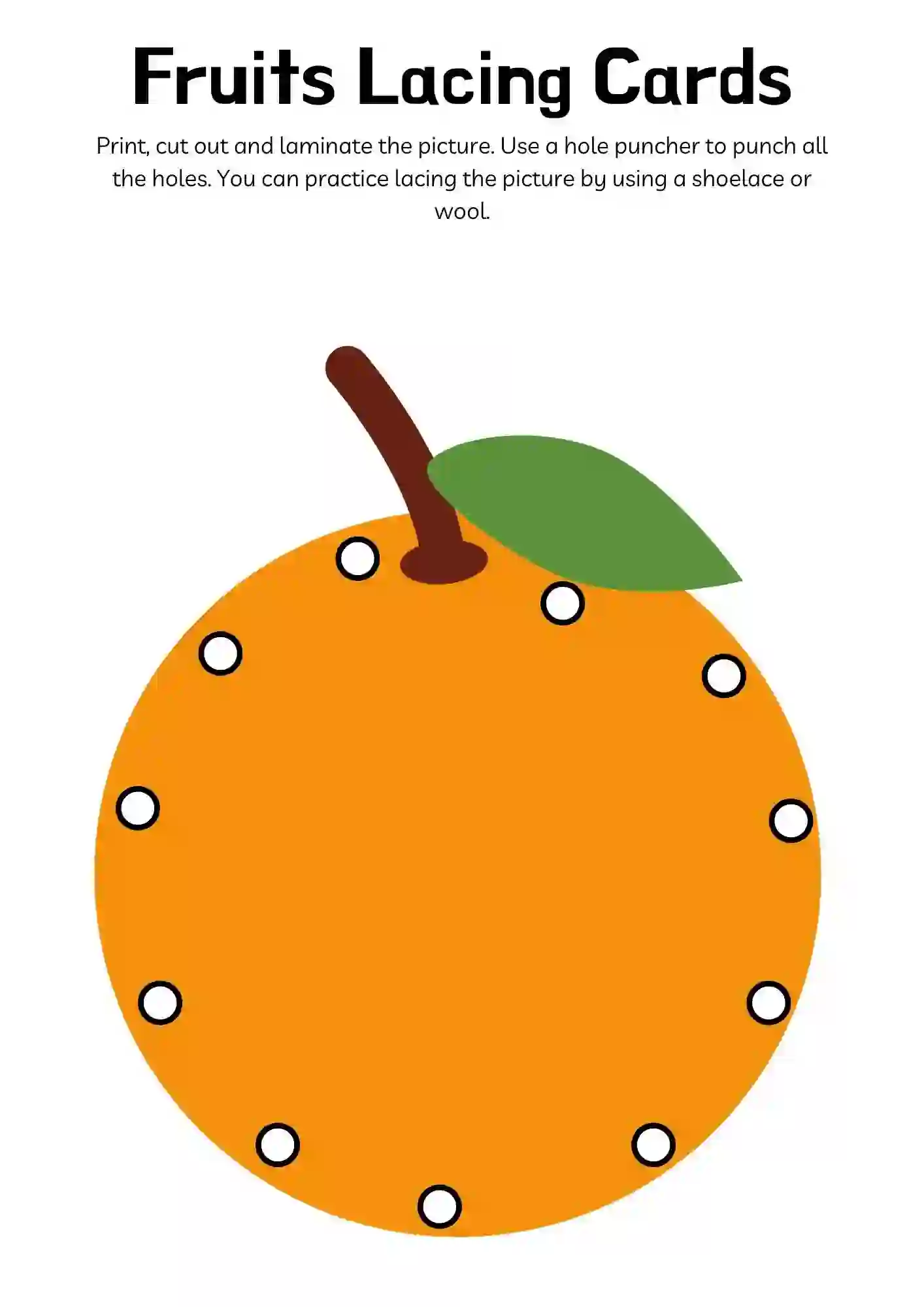 Fruits Lacing Cards For Kindergarten orange