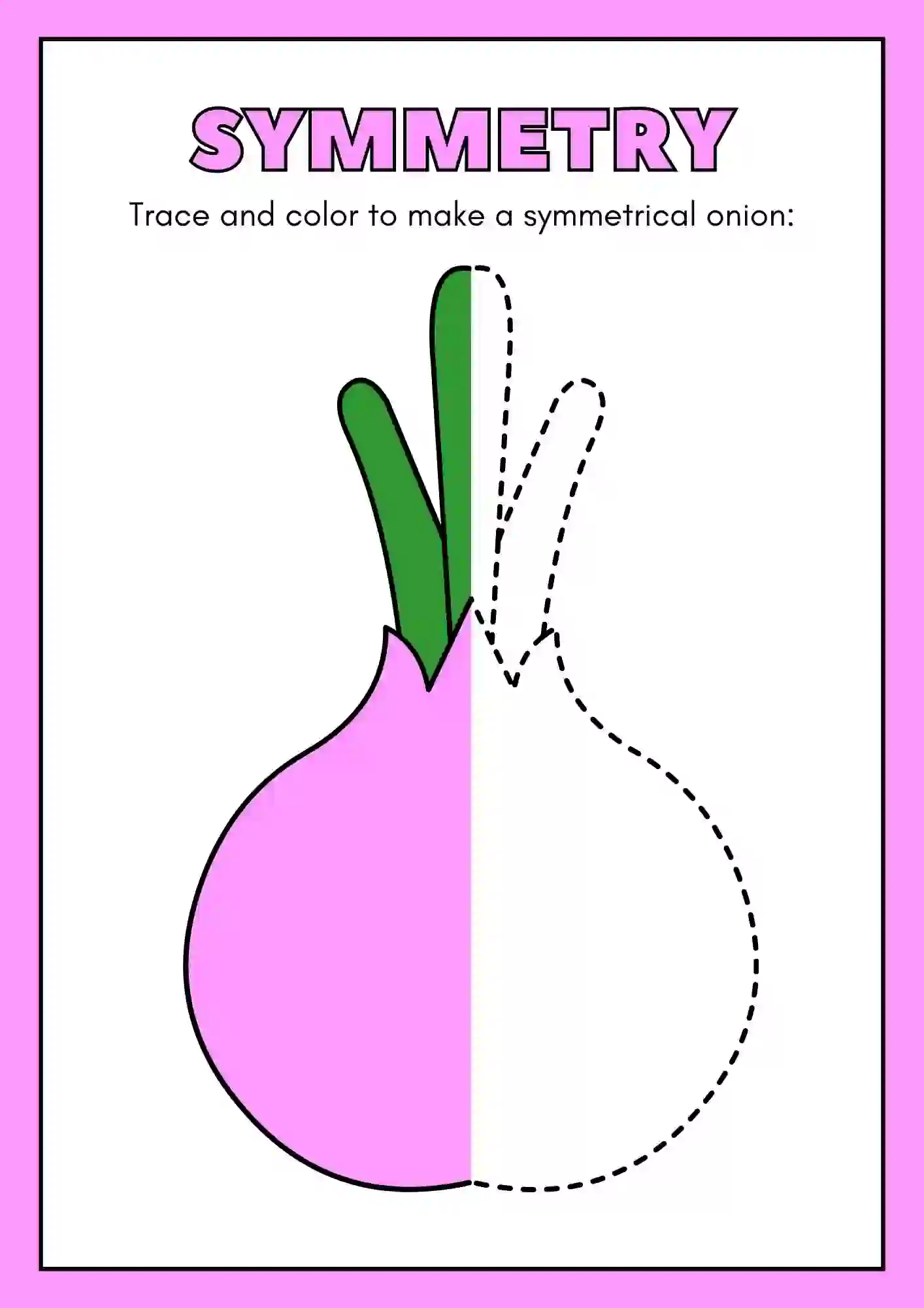 Symmetric Drawing and Coloring worksheets (onion)