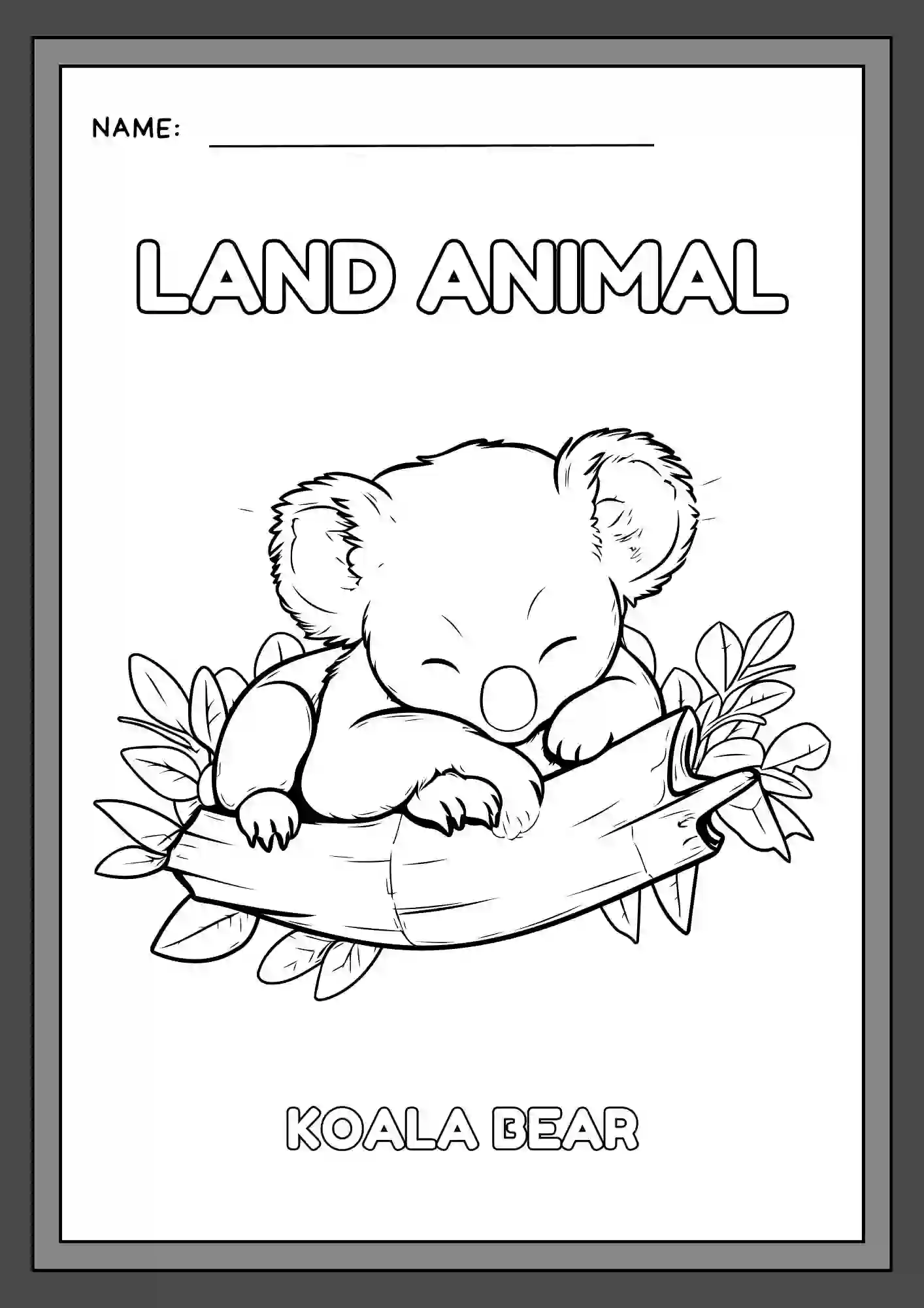 Land Animals Coloring Worksheets For Kindergarten Lkg & Ukg (koala bear)
