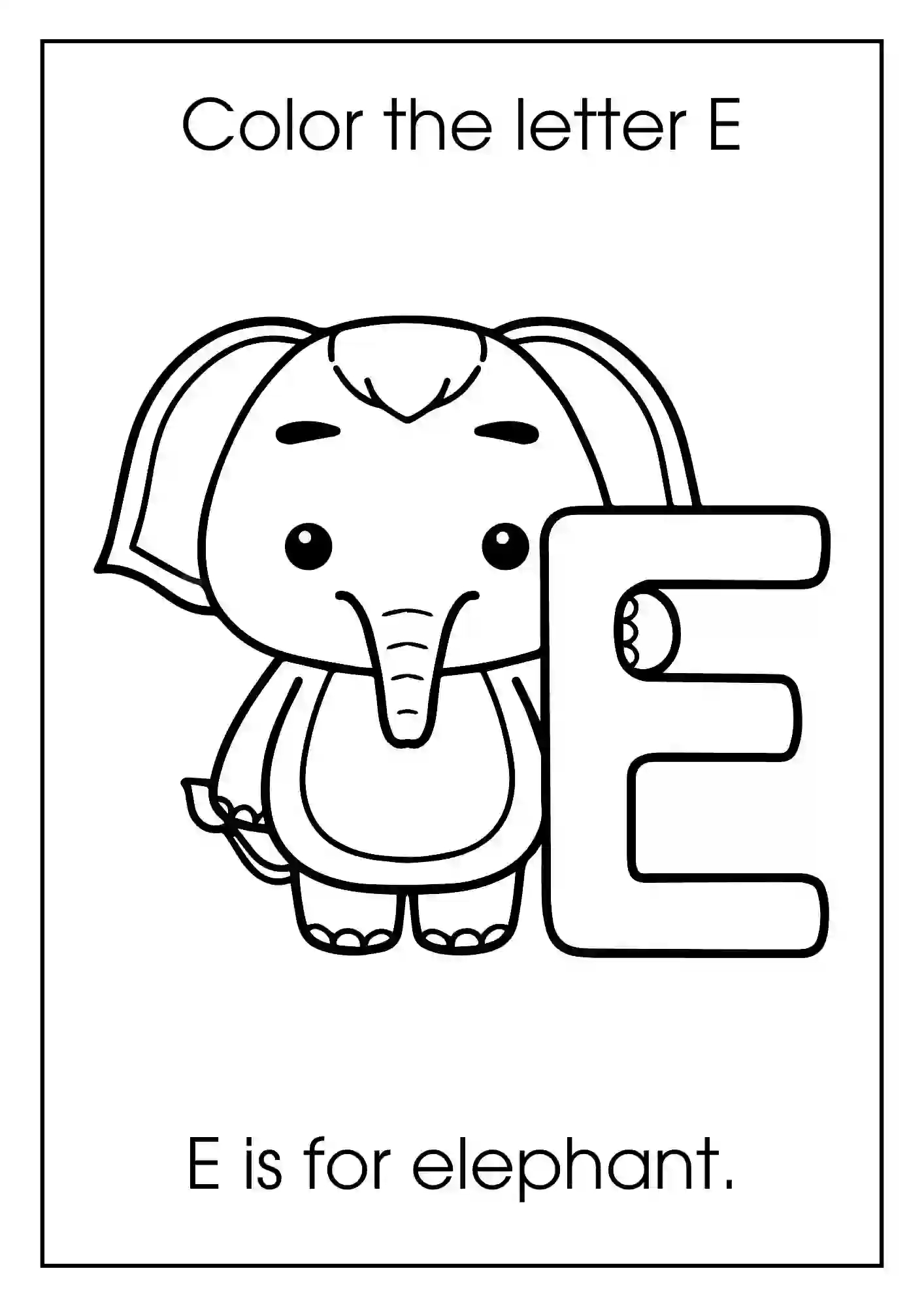 Animal Alphabet Coloring Worksheets For Kindergarten (Letter e with elephant)