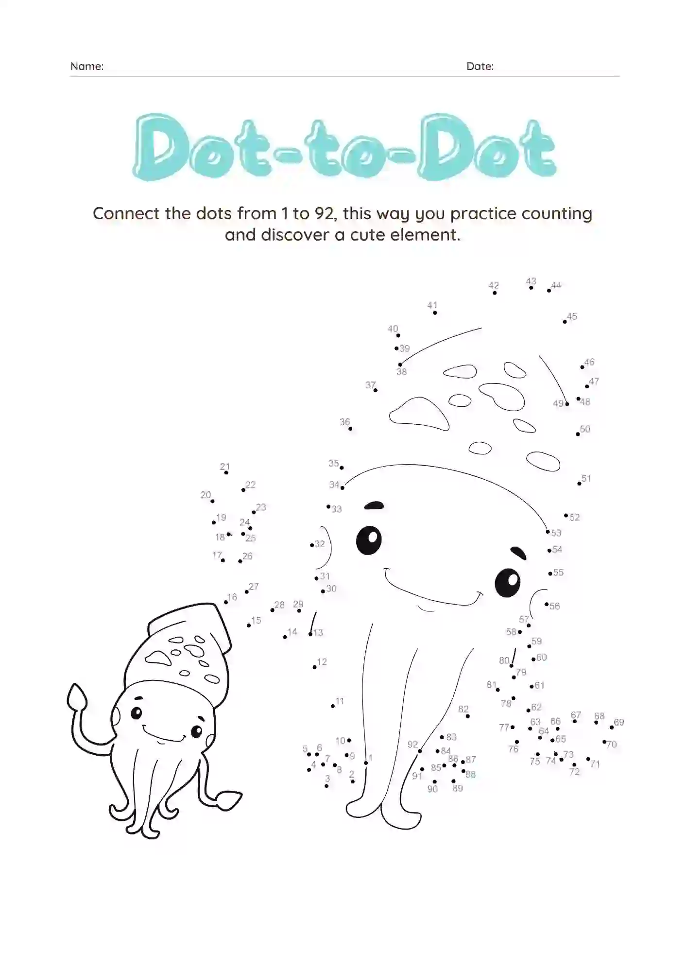 Dot-to-Dot Worksheets For Kindergarten (octopus Dot connecting worksheet)
