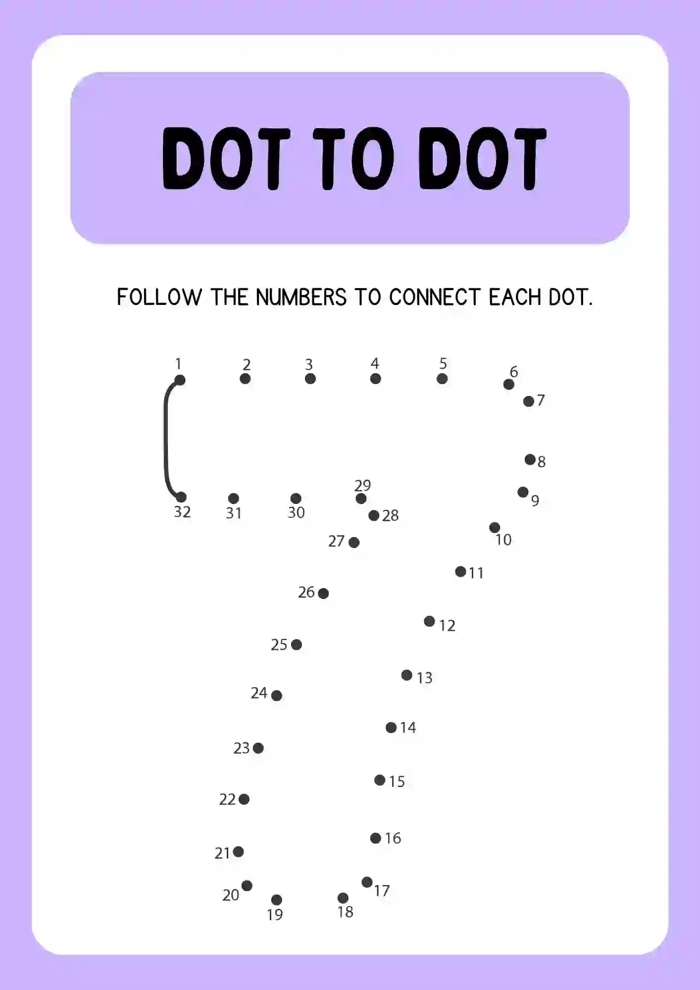 Dot to Dot Connecting Numbers Activity Worksheets number 7