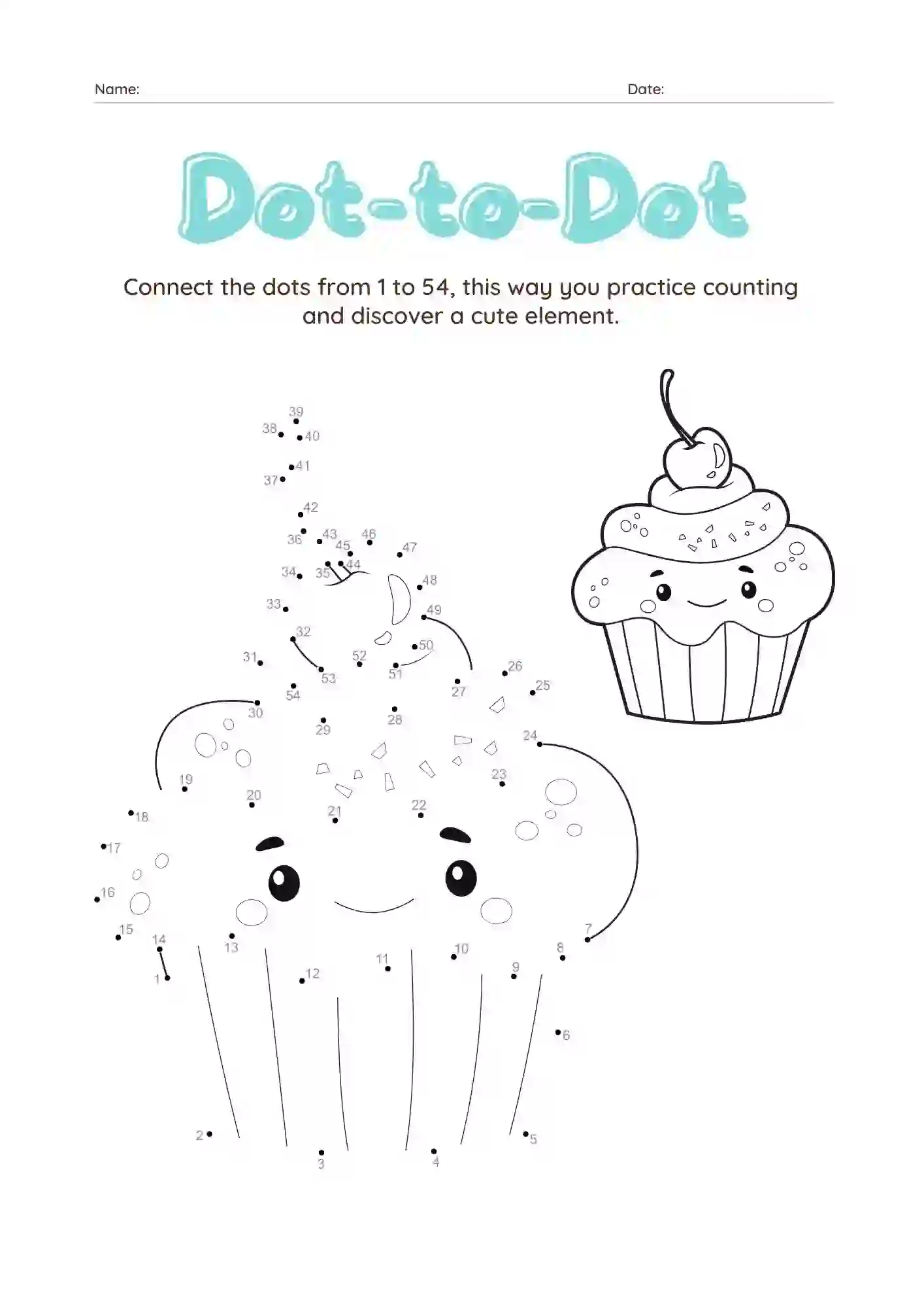 Dot-to-Dot Worksheets For Kindergarten (cake Dot connecting worksheet)