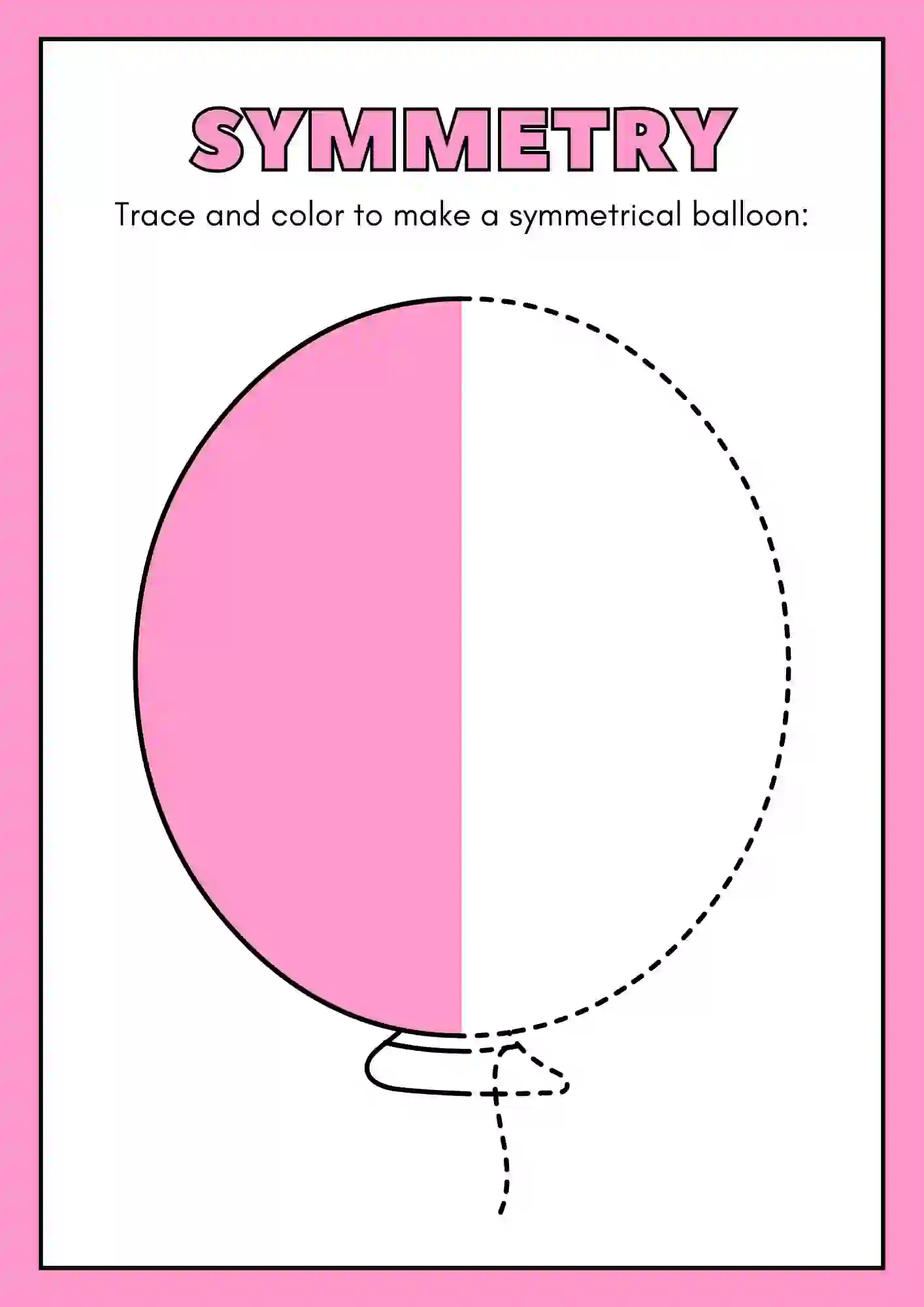 Symmetric Drawing and Coloring worksheets (ballon)