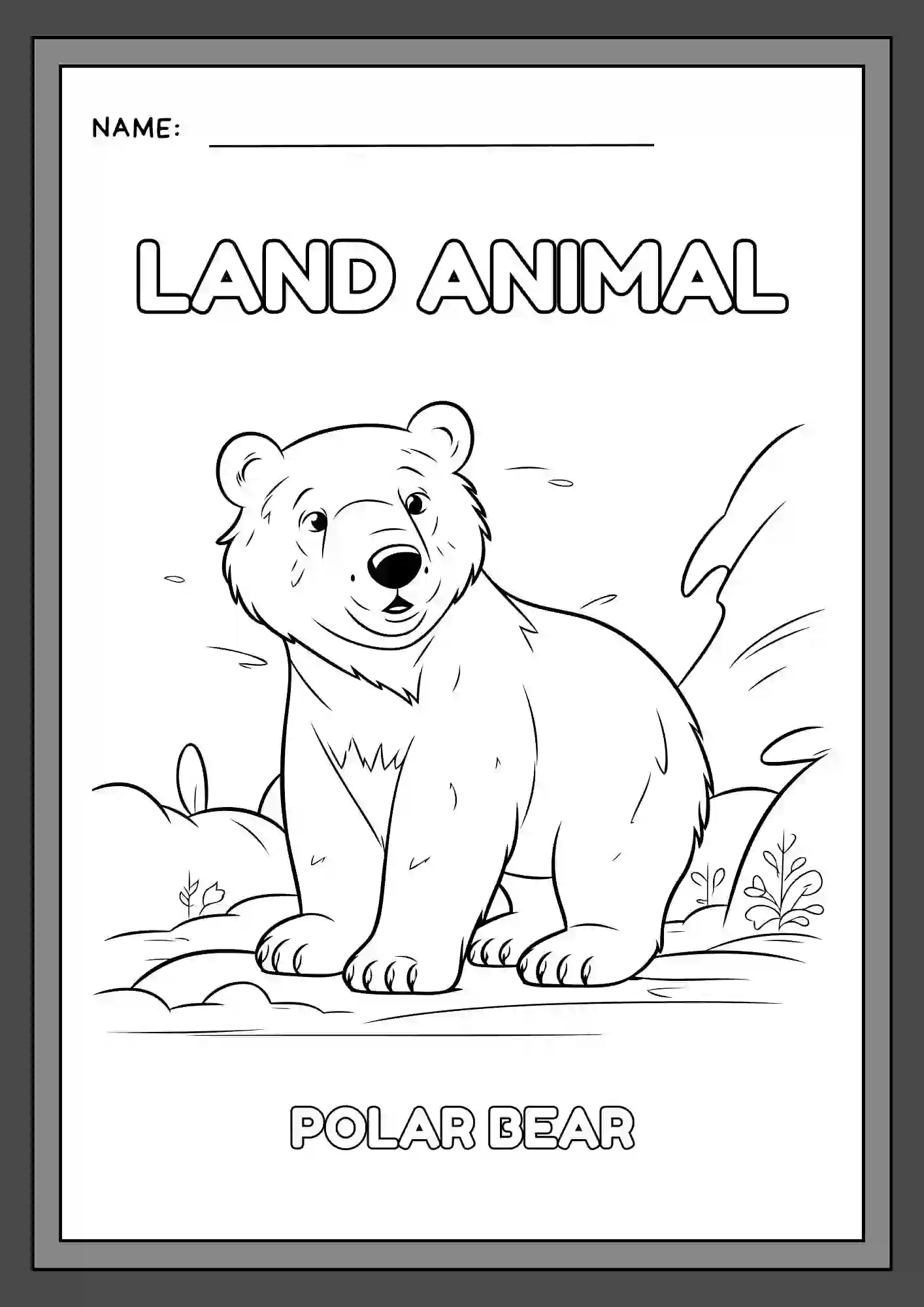 Land Animals Coloring Worksheets For Kindergarten Lkg & Ukg (polar bear)