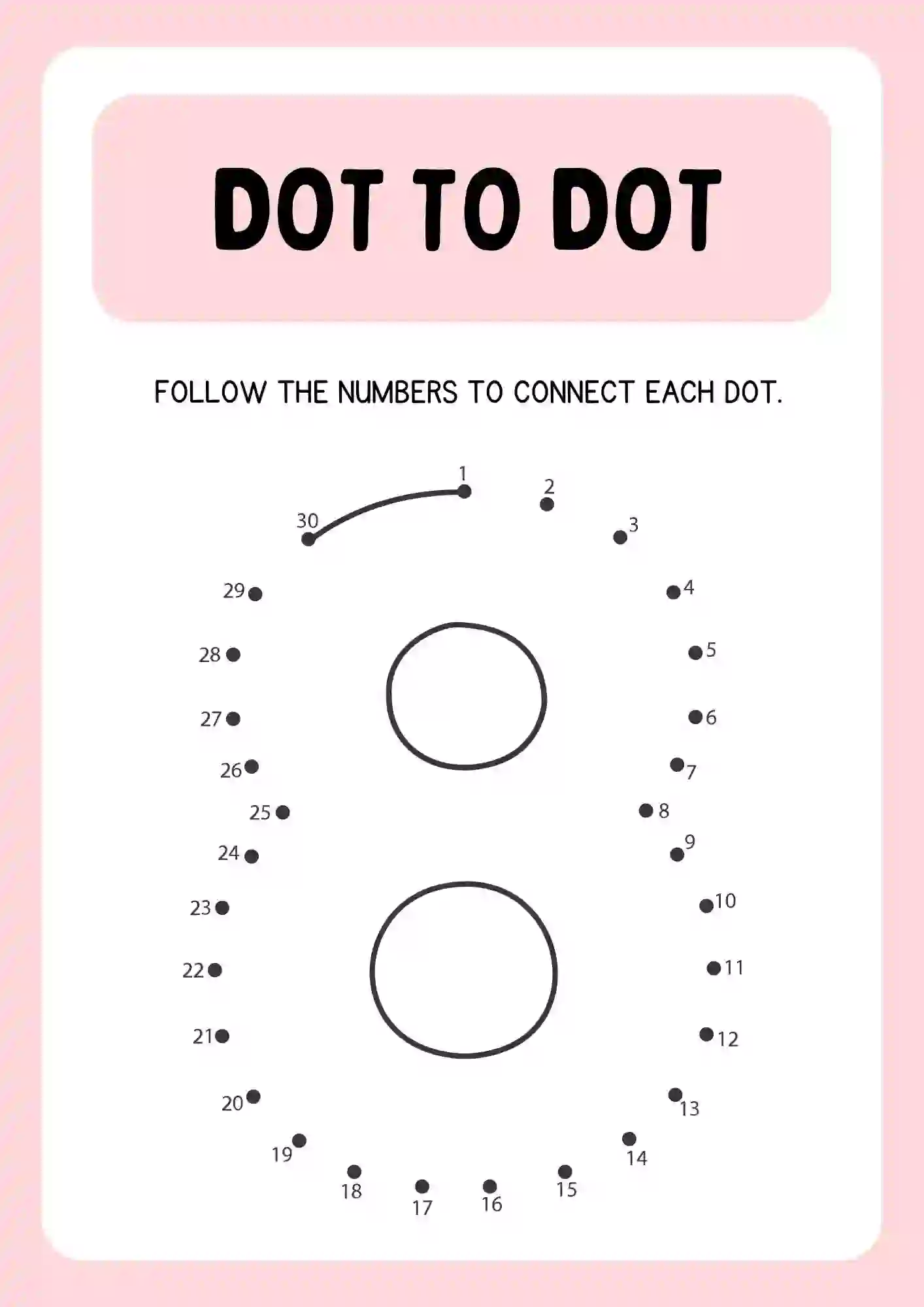 Dot to Dot Connecting Numbers Activity Worksheets number 8