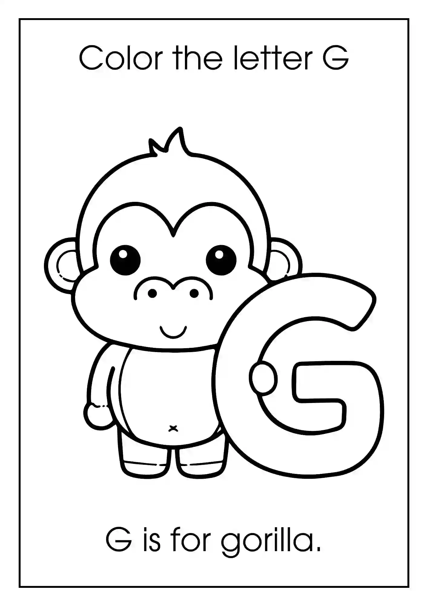 Animal Alphabet Coloring Worksheets For Kindergarten (Letter g with gorilla)