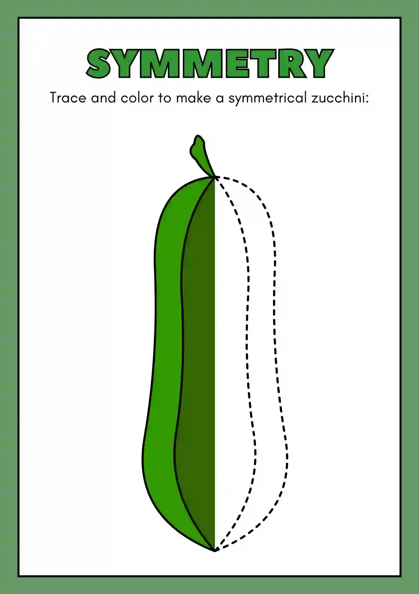 Symmetric Drawing and Coloring worksheets (cucumber)