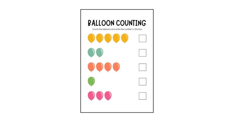 Balloon Counting Worksheets for Kindergarten and Nursery