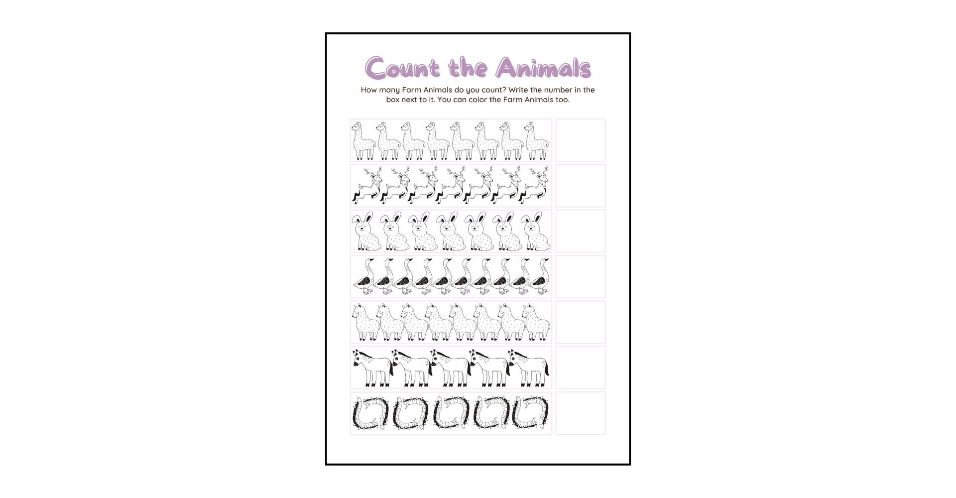 Count The Animals Worksheets For Kindergarten