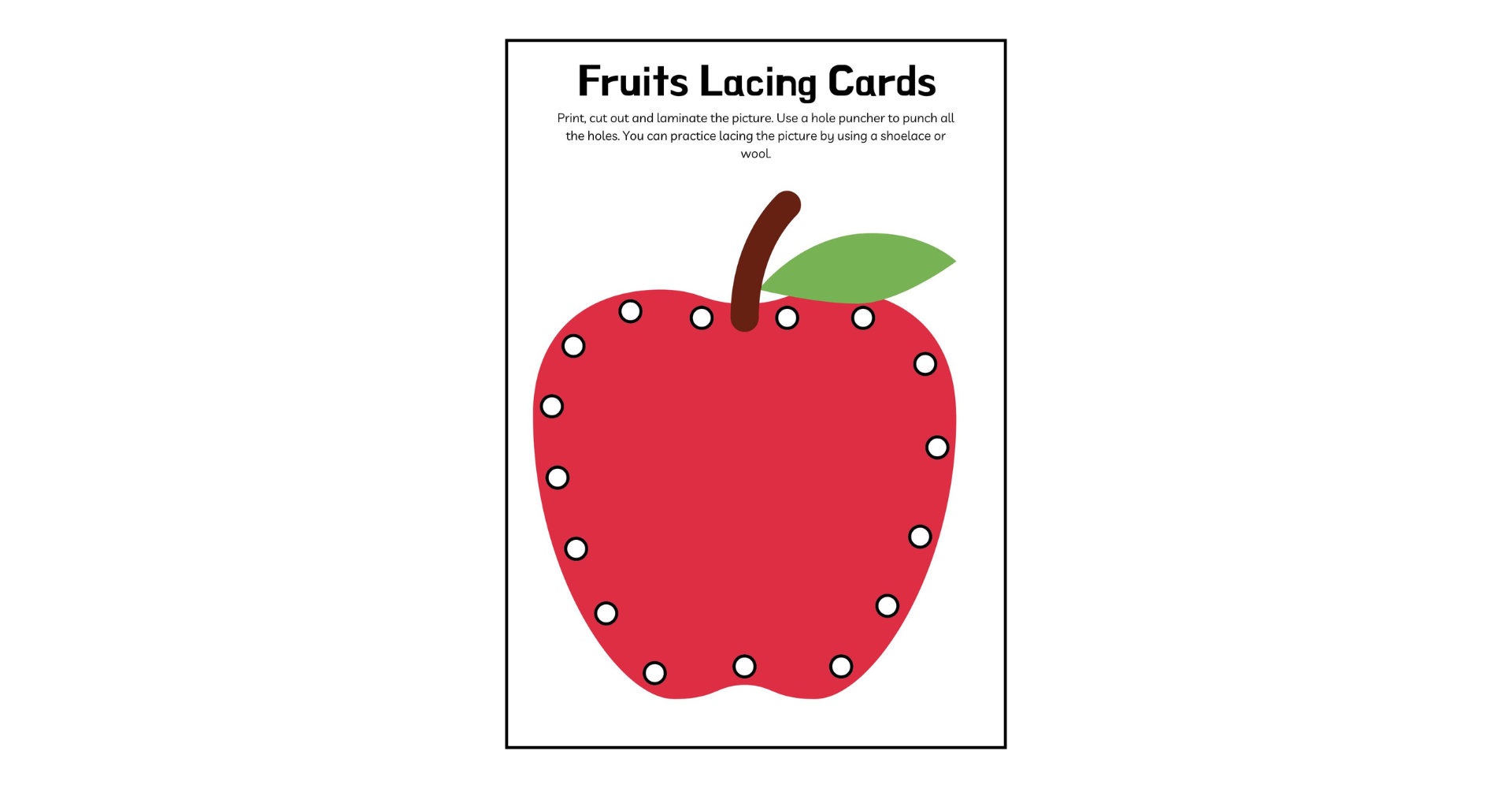 Fruits Lacing Cards For Kindergarten