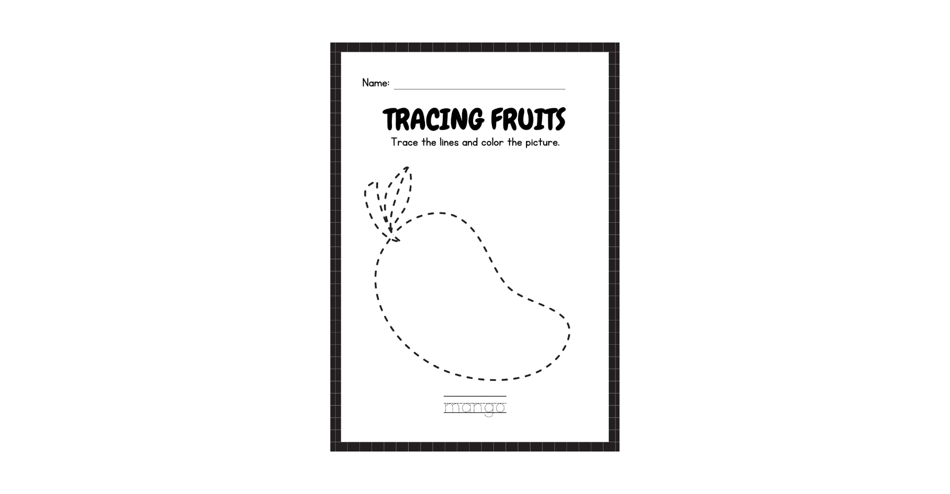 Tracing & Coloring Fruits Worksheets For Kindergarten
