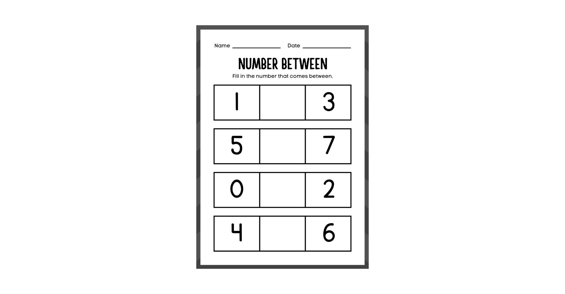 Number Between Worksheets For Kindergarten