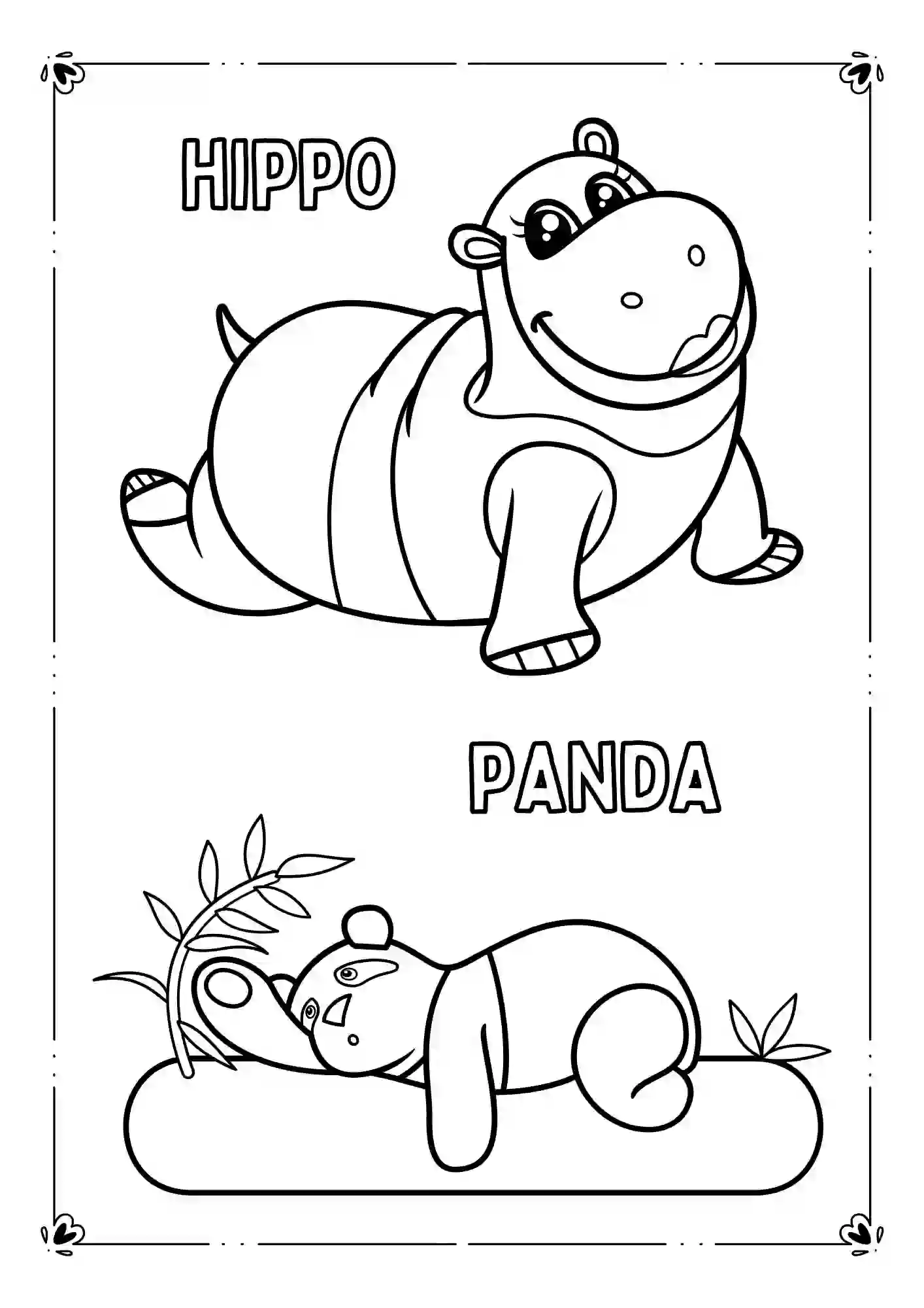 Wild Life Animals Coloring Worksheets (HIPPO & PANDA)