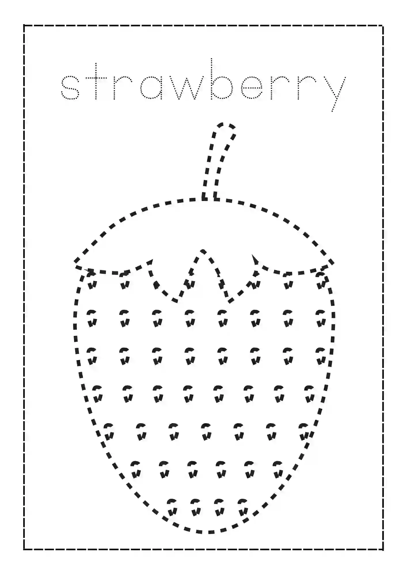 Fruits Tracing & Coloring Worksheets strawberry